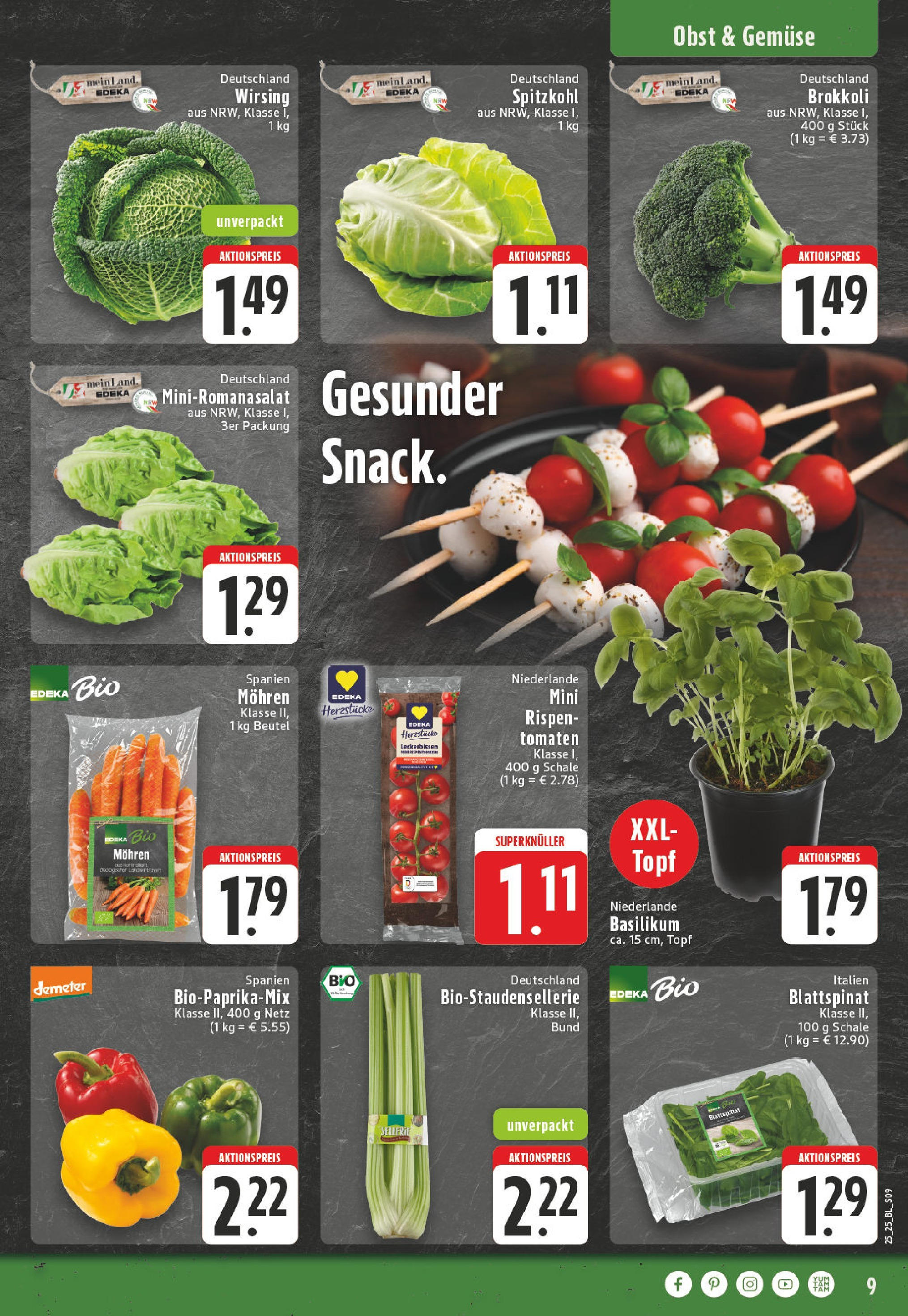 Edeka prospekt Monheim Am Rhein	 (ab 15.06.2025) » Angebote Online | Seite: 9 | Produkte: Tomaten, Mohren, Gemüse, Brokkoli