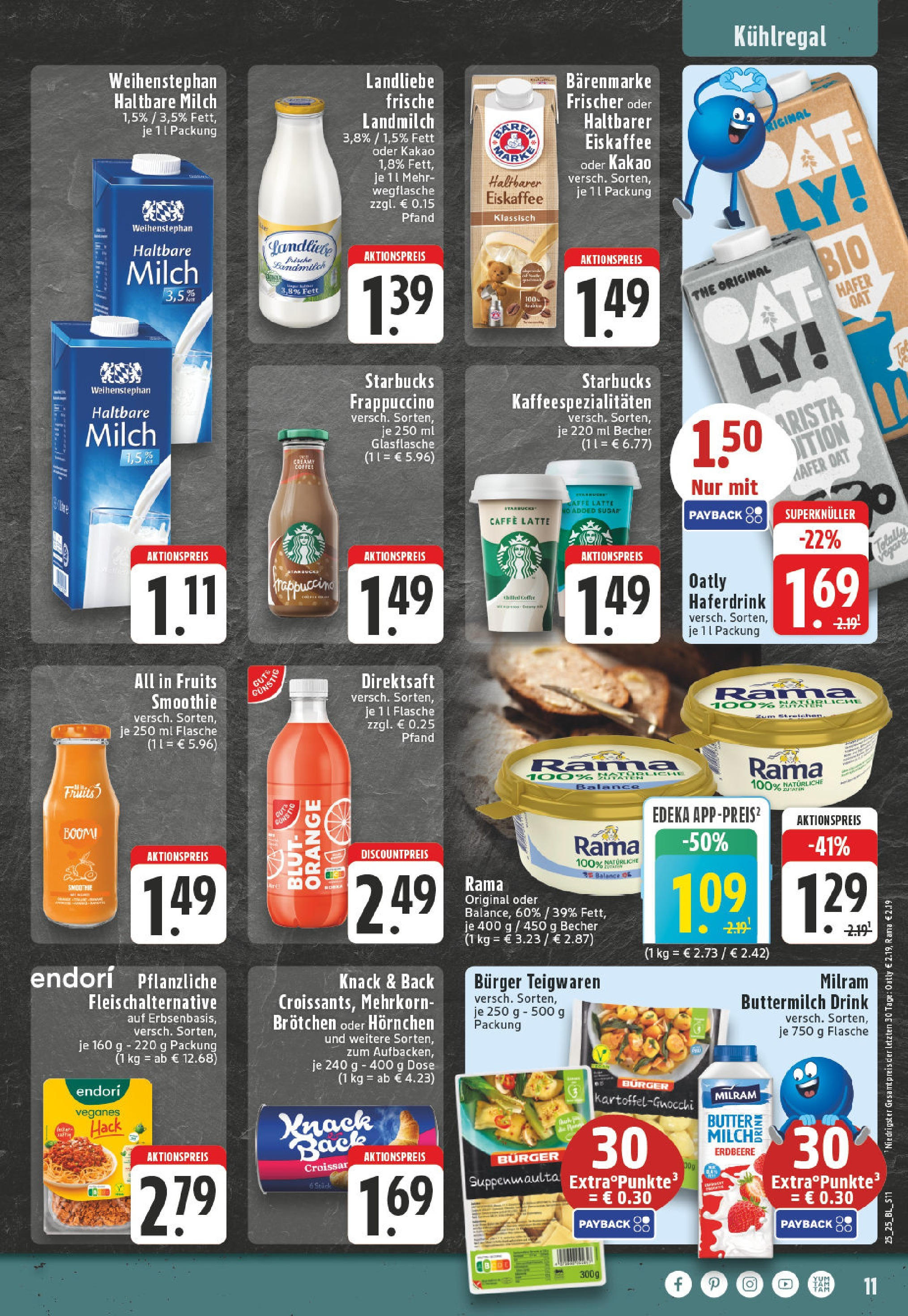 Edeka prospekt Monheim Am Rhein	 (ab 15.06.2025) » Angebote Online | Seite: 11 | Produkte: Haltbare milch, Burger, Haferdrink, Milram
