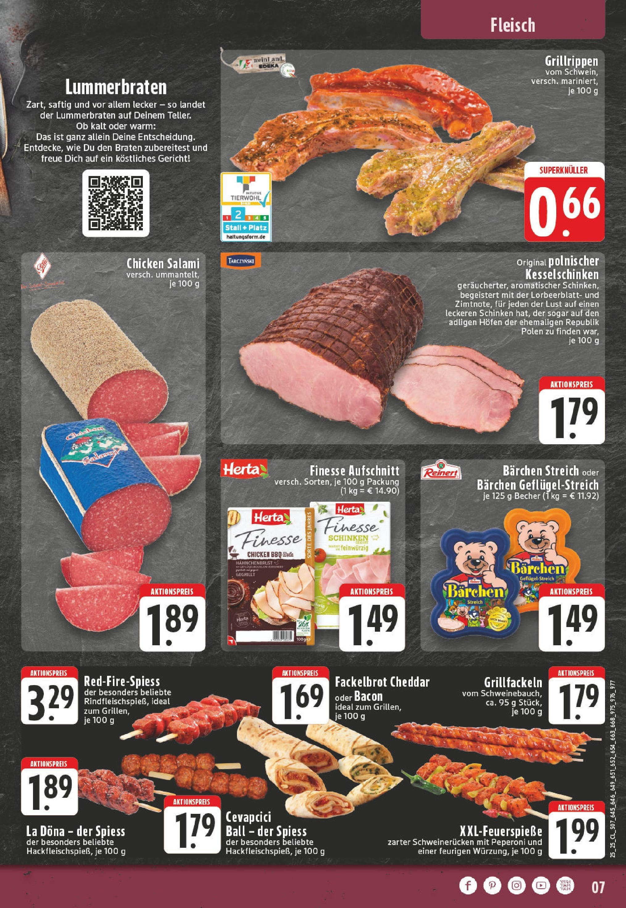 Edeka prospekt Mülheim / Ruhr - Dümpten	 (ab 15.06.2025) » Angebote Online | Seite: 7 | Produkte: Schweinerucken, Salami, Schinken, Herta finesse