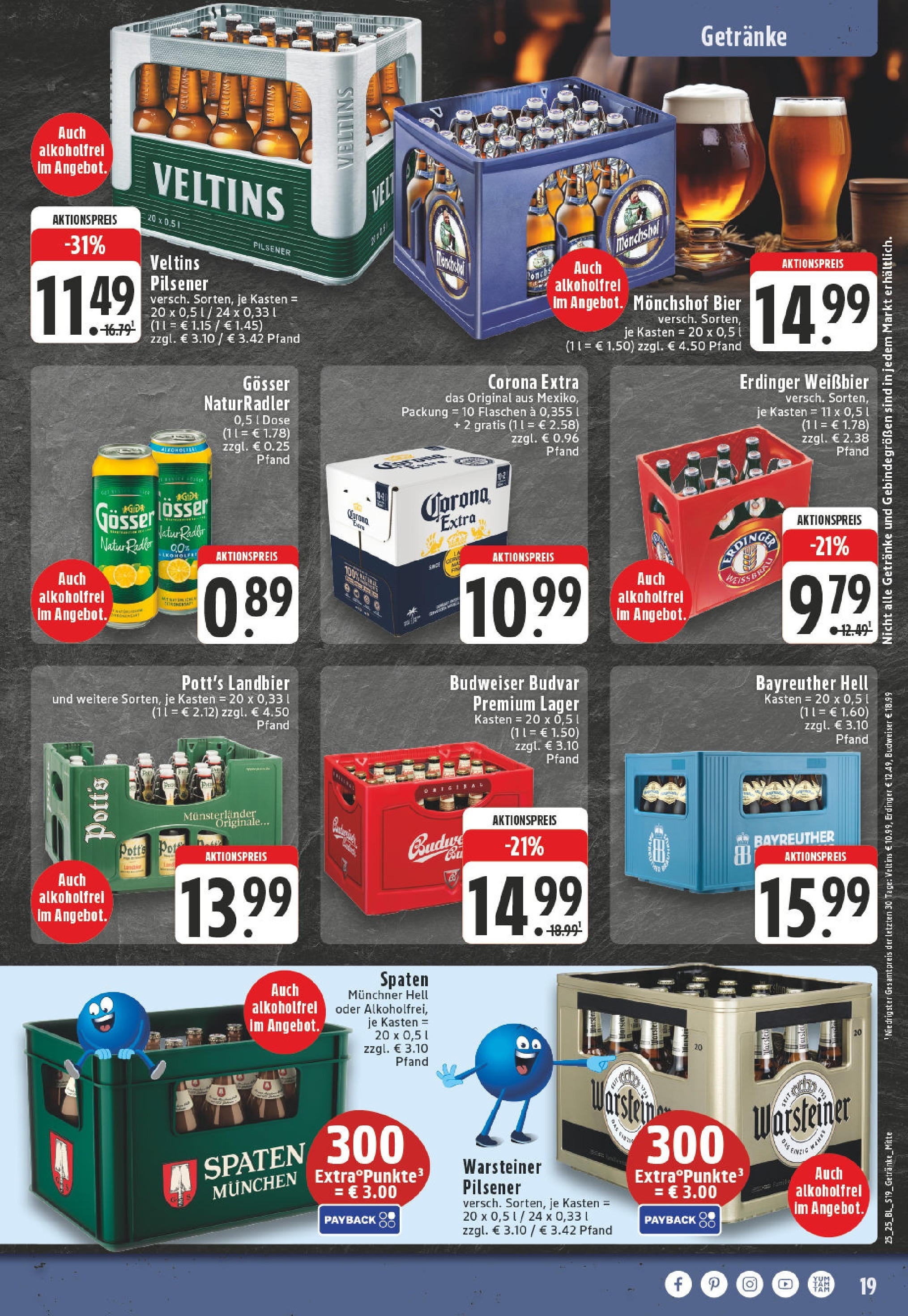 Edeka prospekt Willich	 (ab 15.06.2025) » Angebote Online | Seite: 19 | Produkte: Monchshof, Bier, Budweiser, Veltins