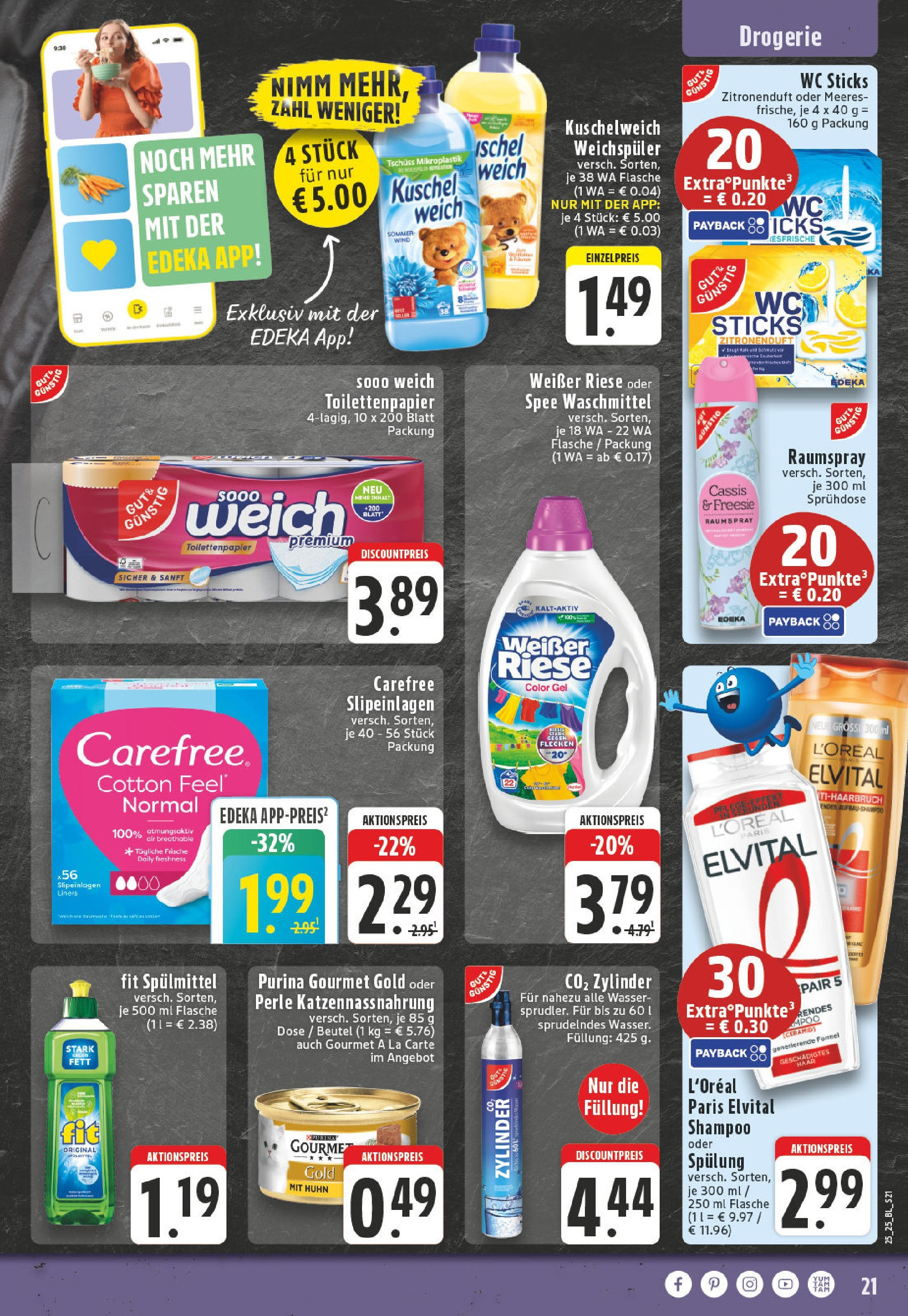 Edeka prospekt Monheim Am Rhein	 (ab 15.06.2025) » Angebote Online | Seite: 21 | Produkte: Wasser, Weichspüler, Purina gourmet gold, Toilettenpapier