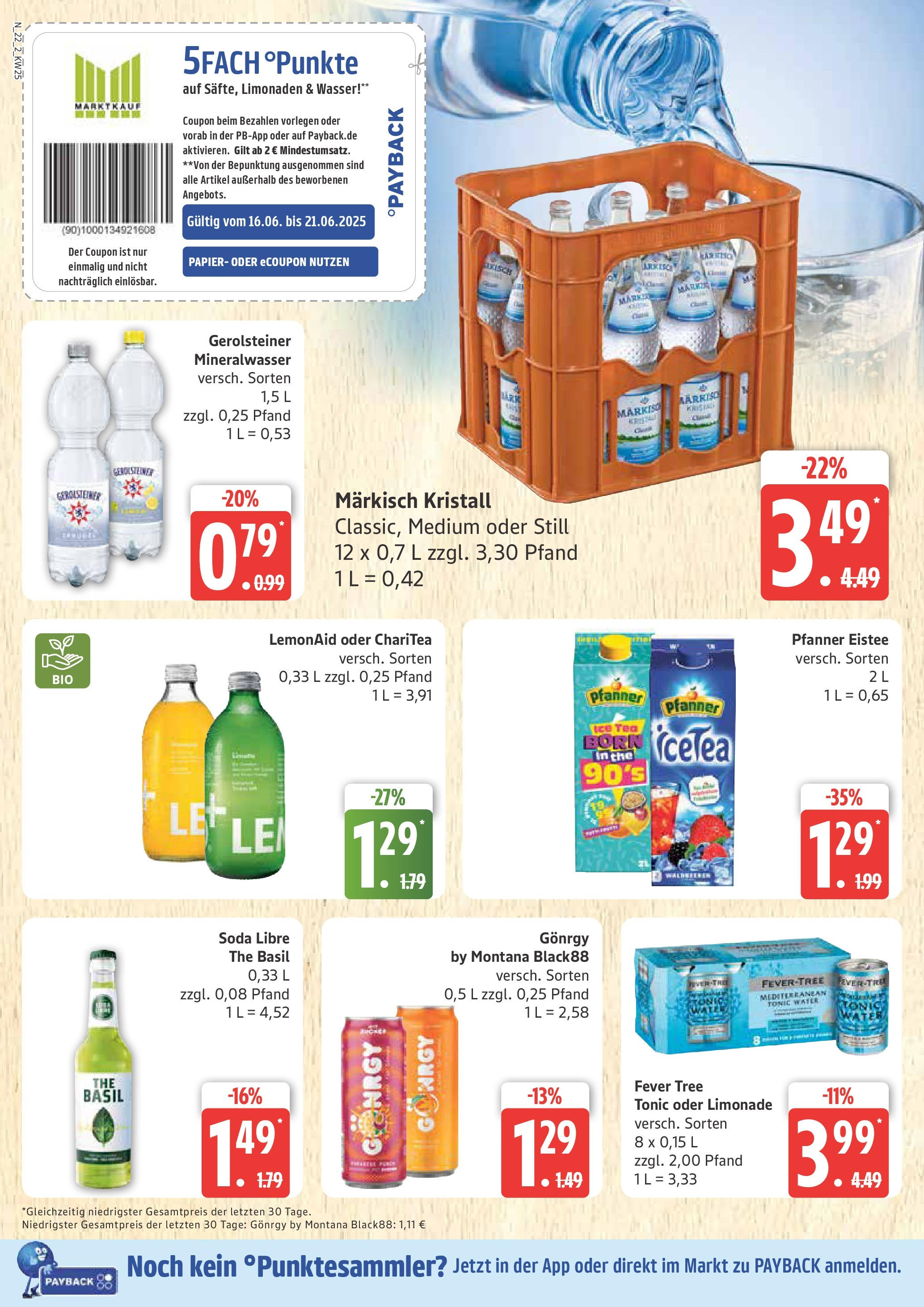 Marktkauf - Marktkauf: Wochenangebote (ab 15.06.2025) » Angebote online | Seite: 22 | Produkte: Pfanner eistee, Mineralwasser, Wasser, Gerolsteiner