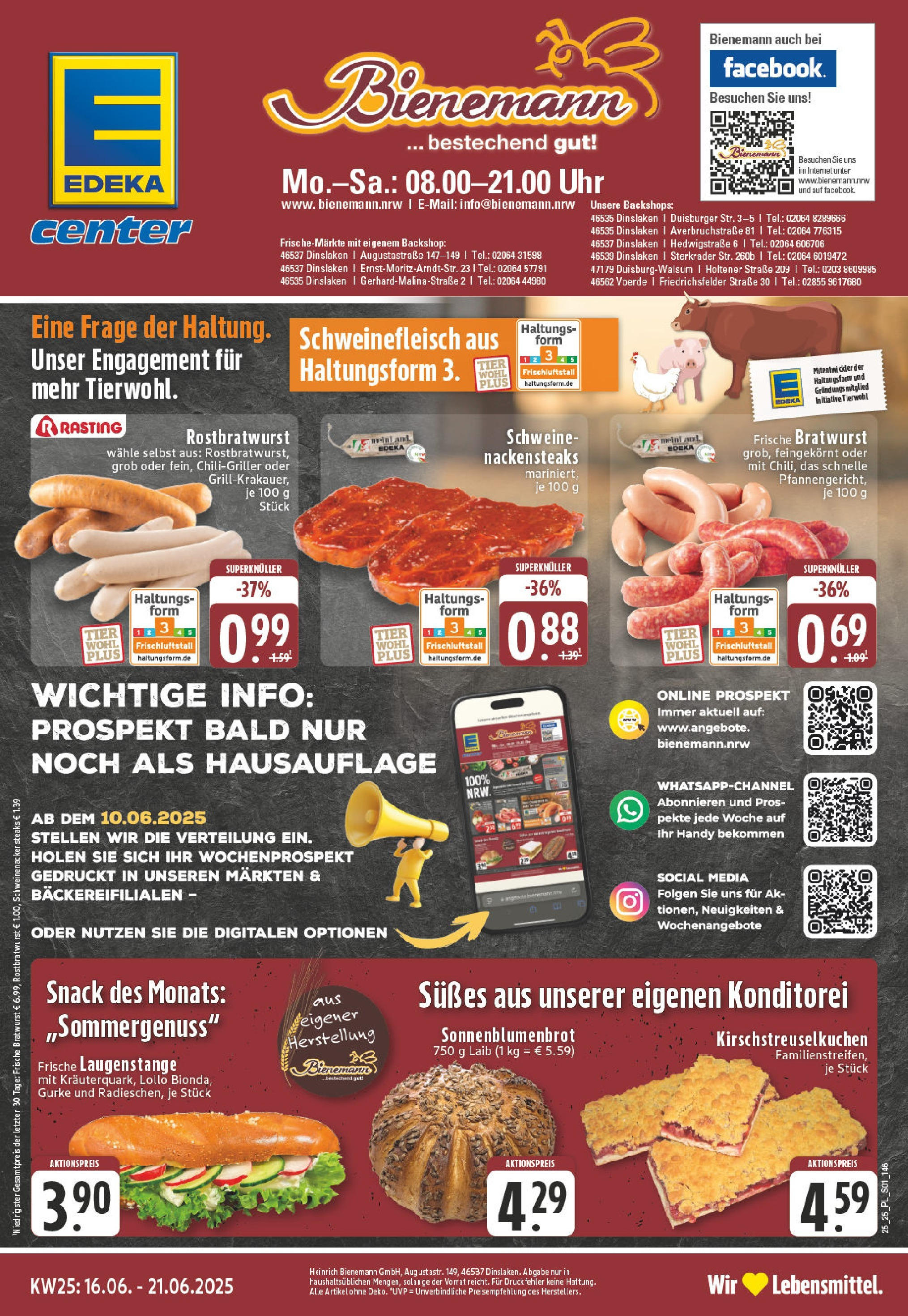 EDEKA Prospekt ab 15.06.2025 - Prospekt Dinslaken Online Vorschau von dem Prospekt des Geschäftes Edeka, gültig ab dem 15.06.2025
