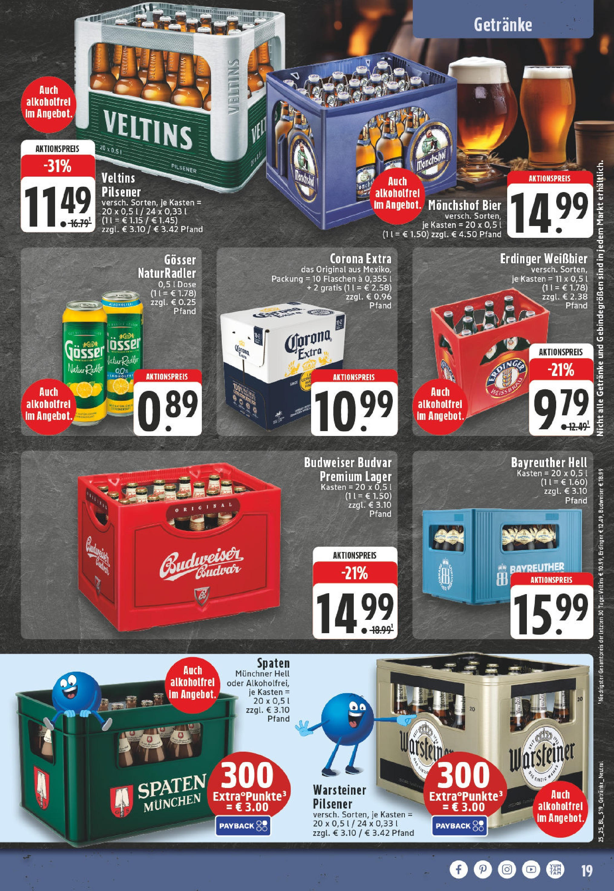 Edeka prospekt Winterberg-Zueschen	 (ab 15.06.2025) » Angebote Online | Seite: 19 | Produkte: Monchshof, Warsteiner, Budweiser, Veltins