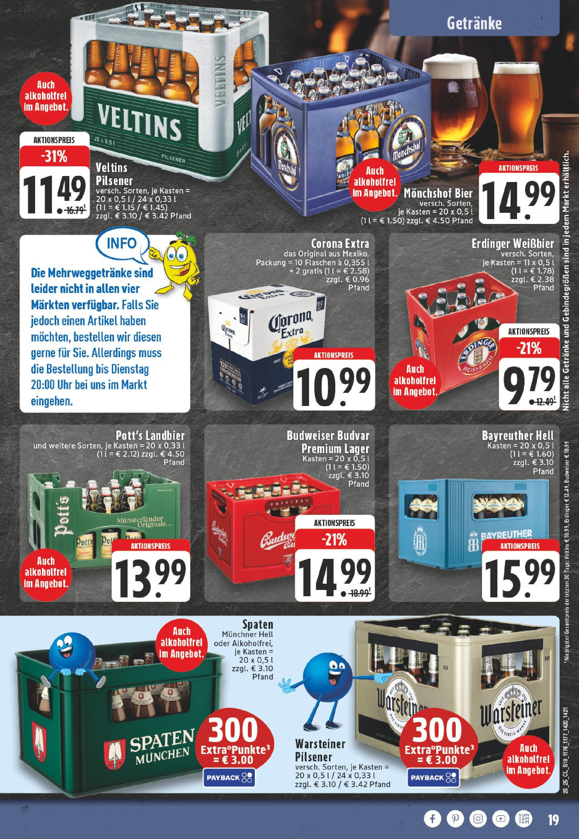 Edeka prospekt Werl-Westoennen	 (ab 15.06.2025) » Angebote Online | Seite: 19 | Produkte: Bayreuther hell, Monchshof, Bier, Veltins