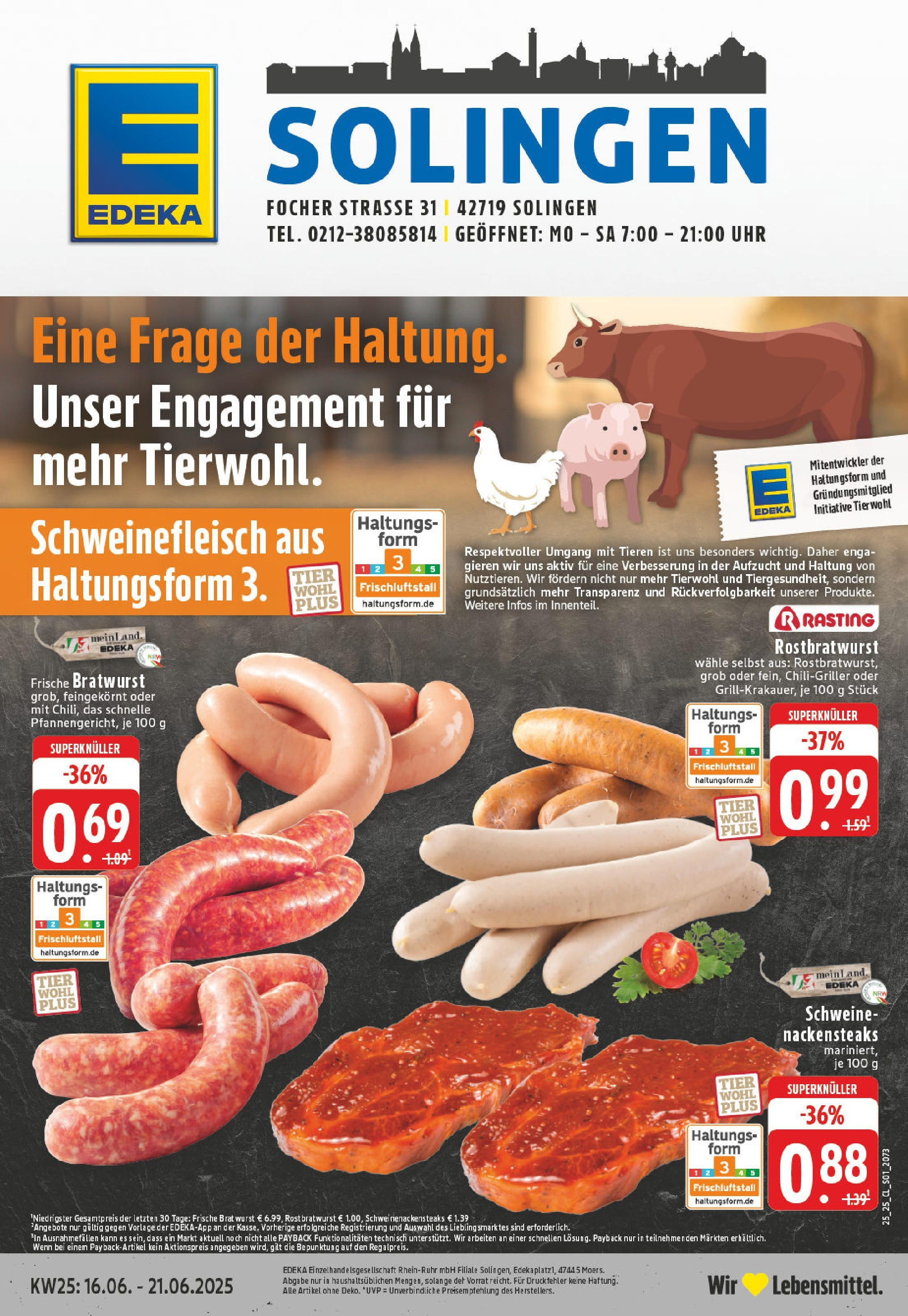 EDEKA Prospekt ab 15.06.2025 - Prospekt Solingen Online Vorschau von dem Prospekt des Geschäftes Edeka, gültig ab dem 15.06.2025