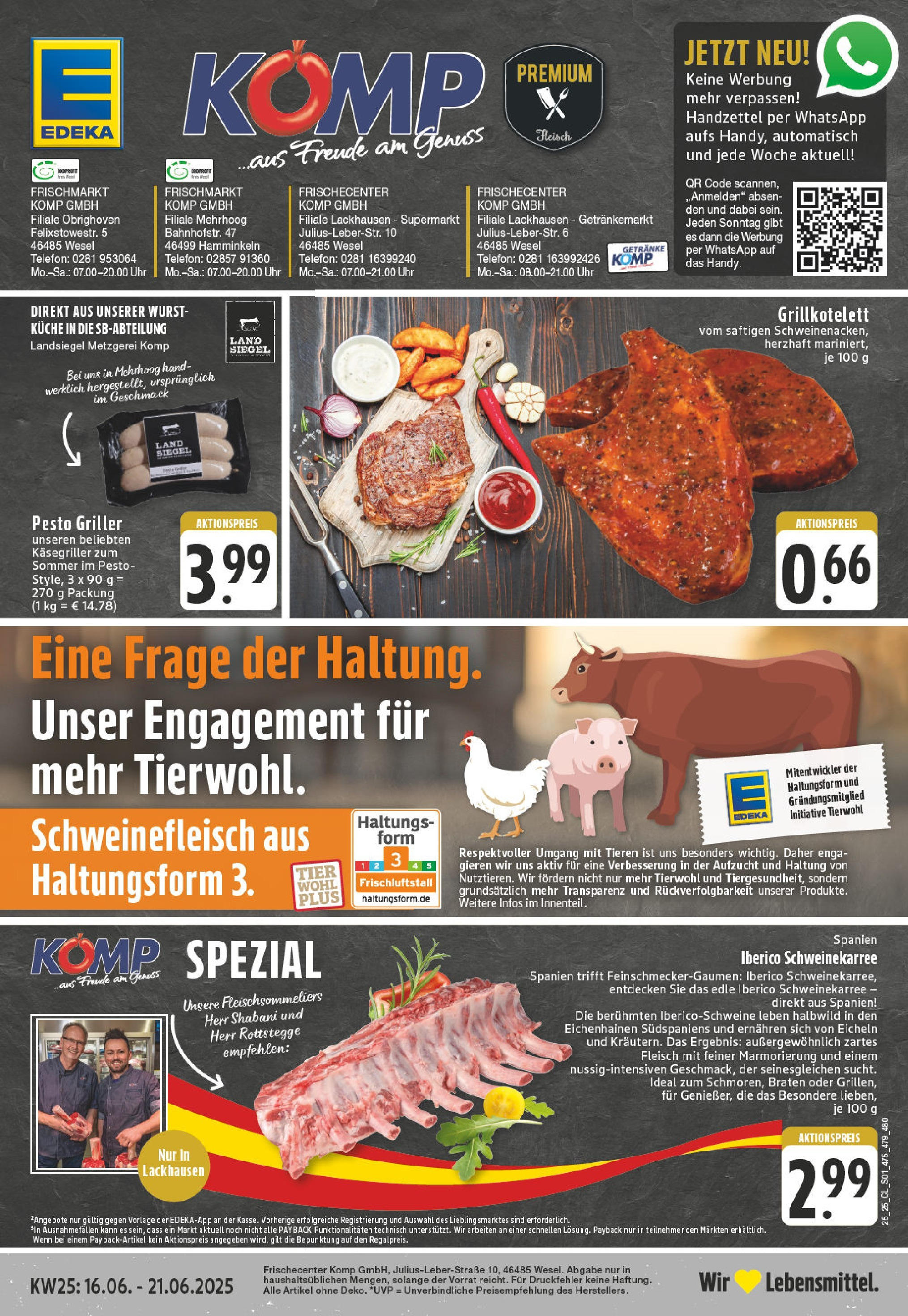 EDEKA Prospekt ab 15.06.2025 - Prospekt Wesel-Lackhausen Online Vorschau von dem Prospekt des Geschäftes Edeka, gültig ab dem 15.06.2025