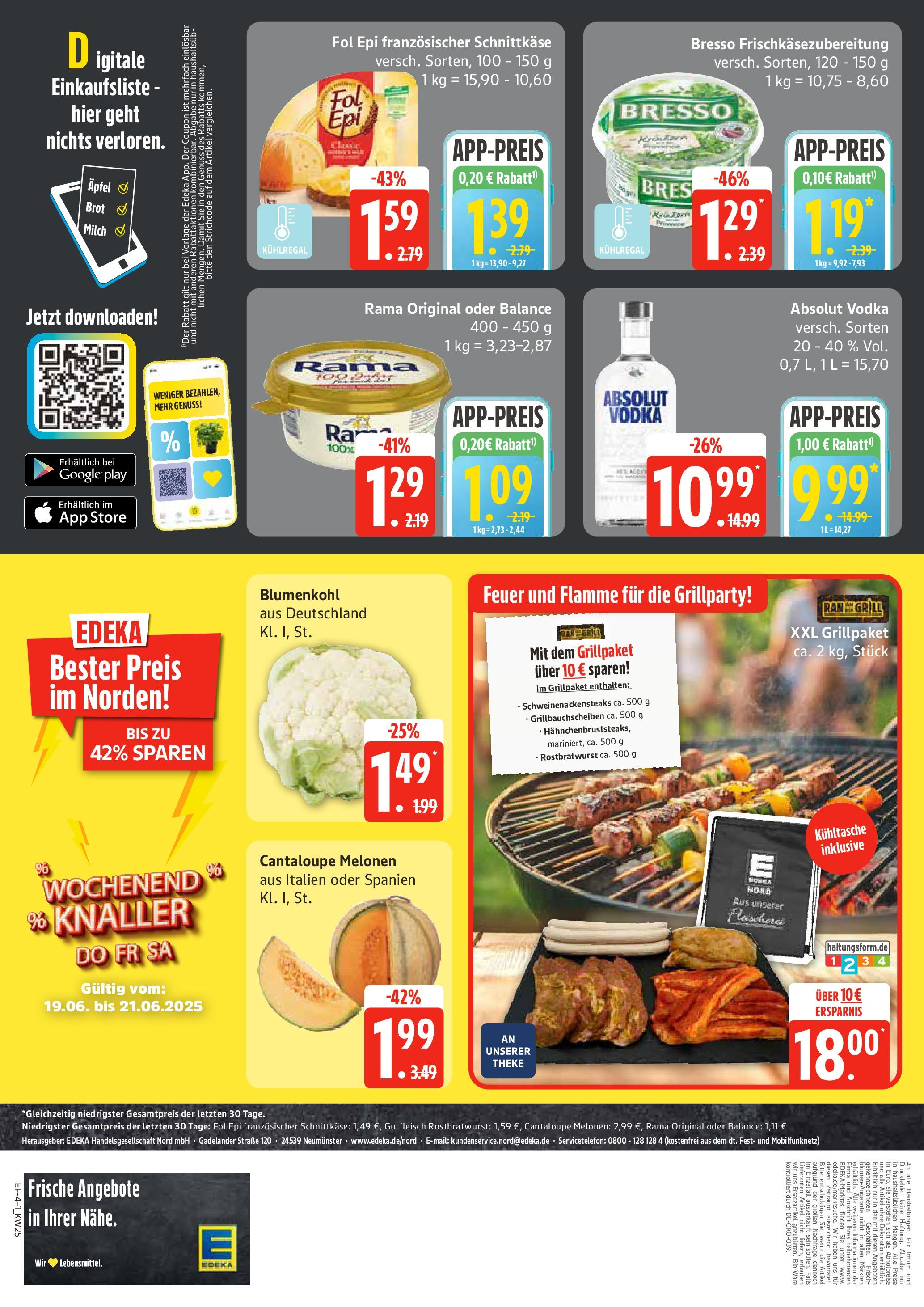 Edeka prospekt Hamburg	 (ab 15.06.2025) » Angebote Online | Seite: 4 | Produkte: Grill, Rama, Bresso, Vodka