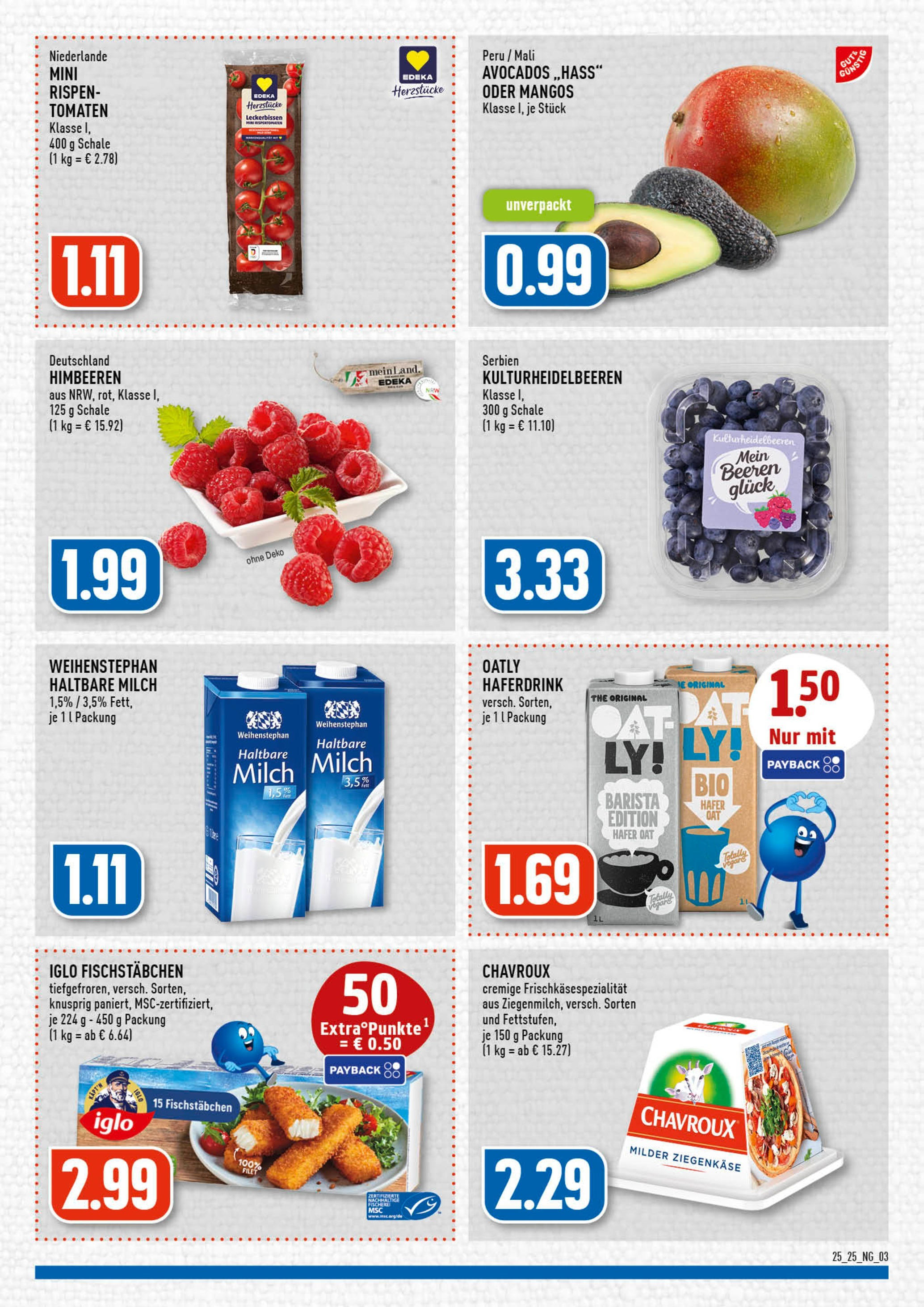 Edeka prospekt Wermelskirchen	 (ab 15.06.2025) » Angebote Online | Seite: 3 | Produkte: Milch, Iglo, Haltbare milch, Fischstabchen