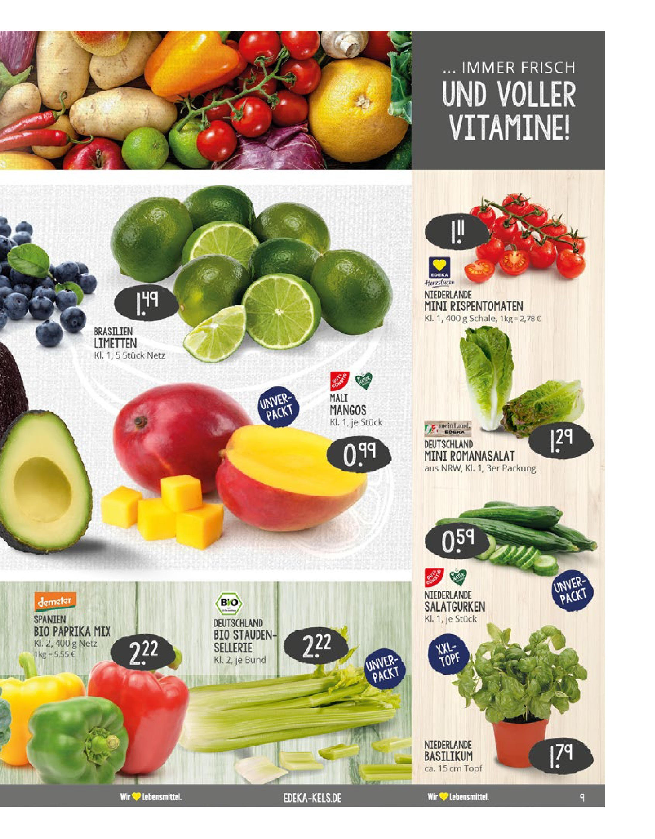 Edeka prospekt Ratingen	 (ab 15.06.2025) » Angebote Online | Seite: 9 | Produkte: Limetten, Paprika, Mango