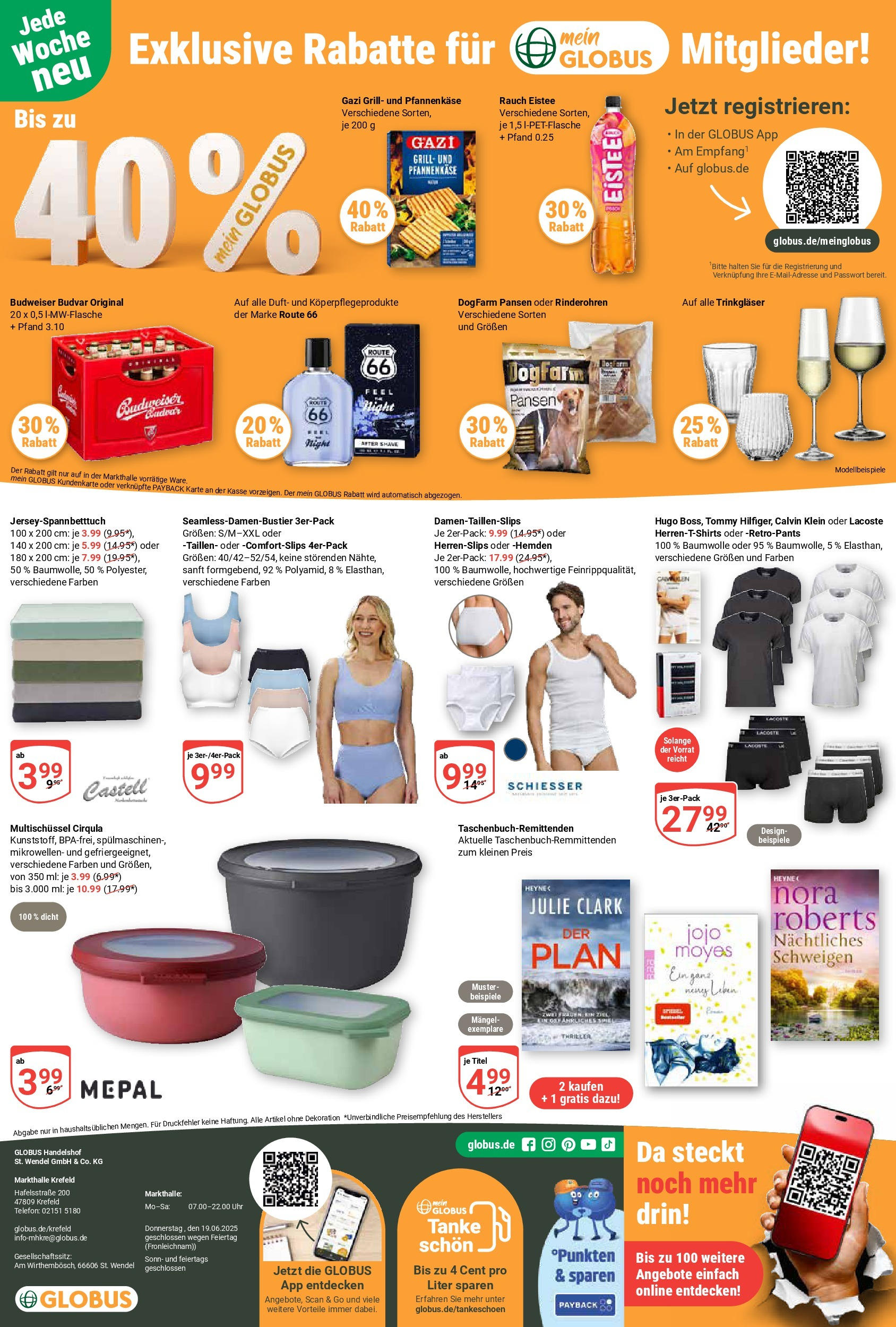 Globus prospekt Krefeld	 (ab 15.06.2025) » Angebote online | Seite: 22 | Produkte: Grill, T-Shirt, Duft, Budweiser