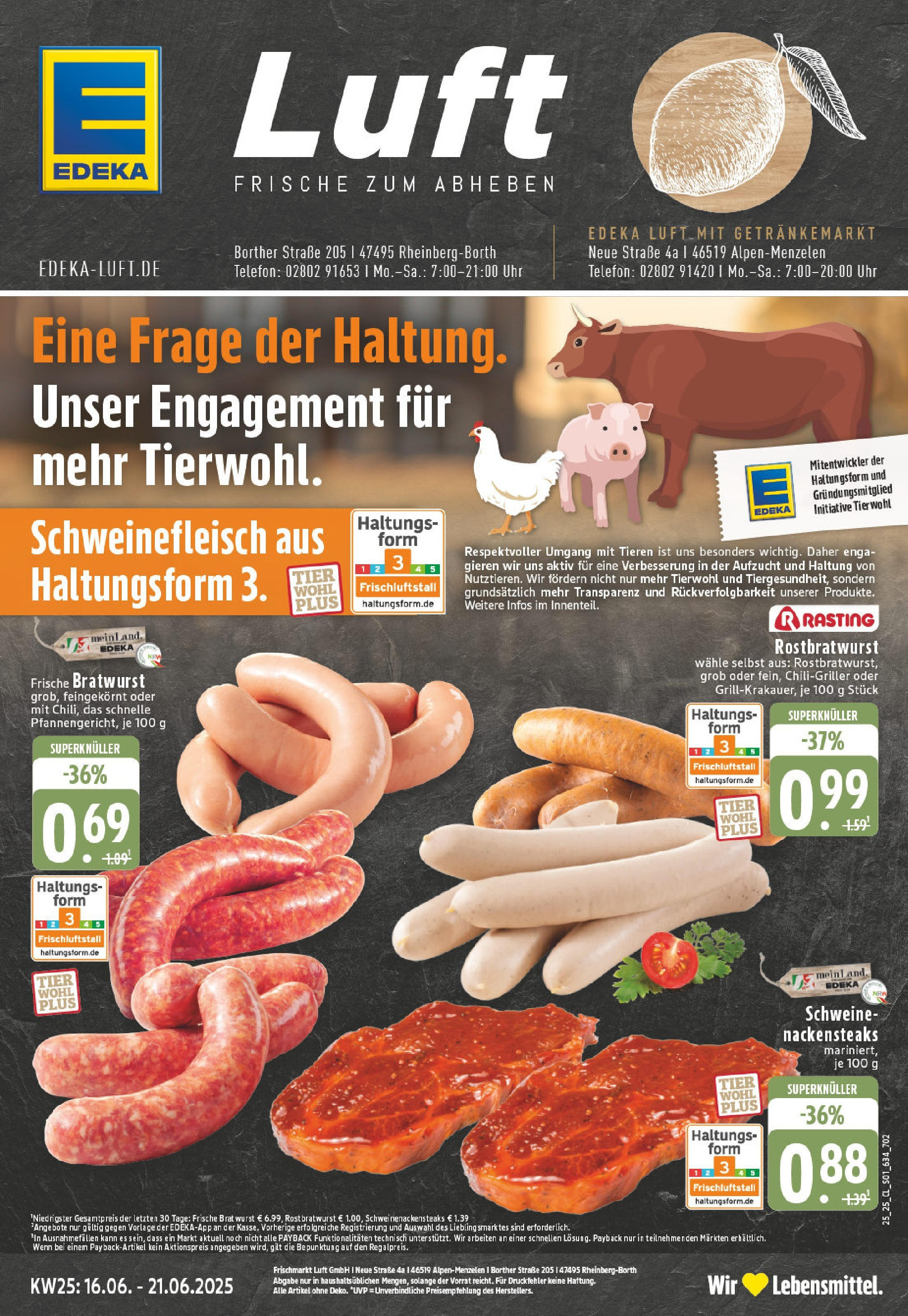 EDEKA Prospekt ab 15.06.2025 - Prospekt Rheinberg - Borth Online Vorschau von dem Prospekt des Geschäftes Edeka, gültig ab dem 15.06.2025
