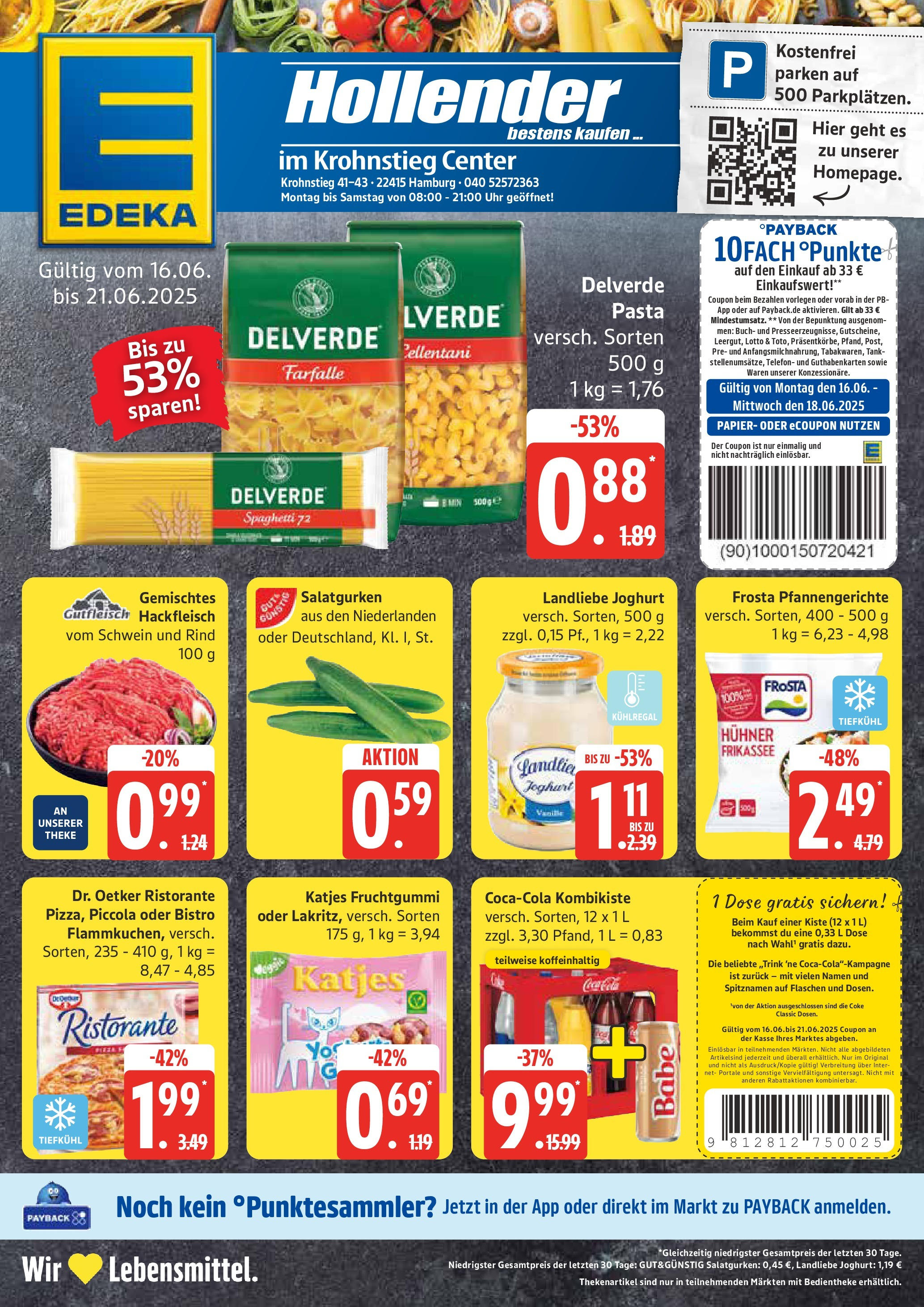 Edeka prospekt Hamburg	 (ab 15.06.2025) » Angebote Online | Seite: 1 | Produkte: Coca cola, Landliebe joghurt, Pizza, Hackfleisch