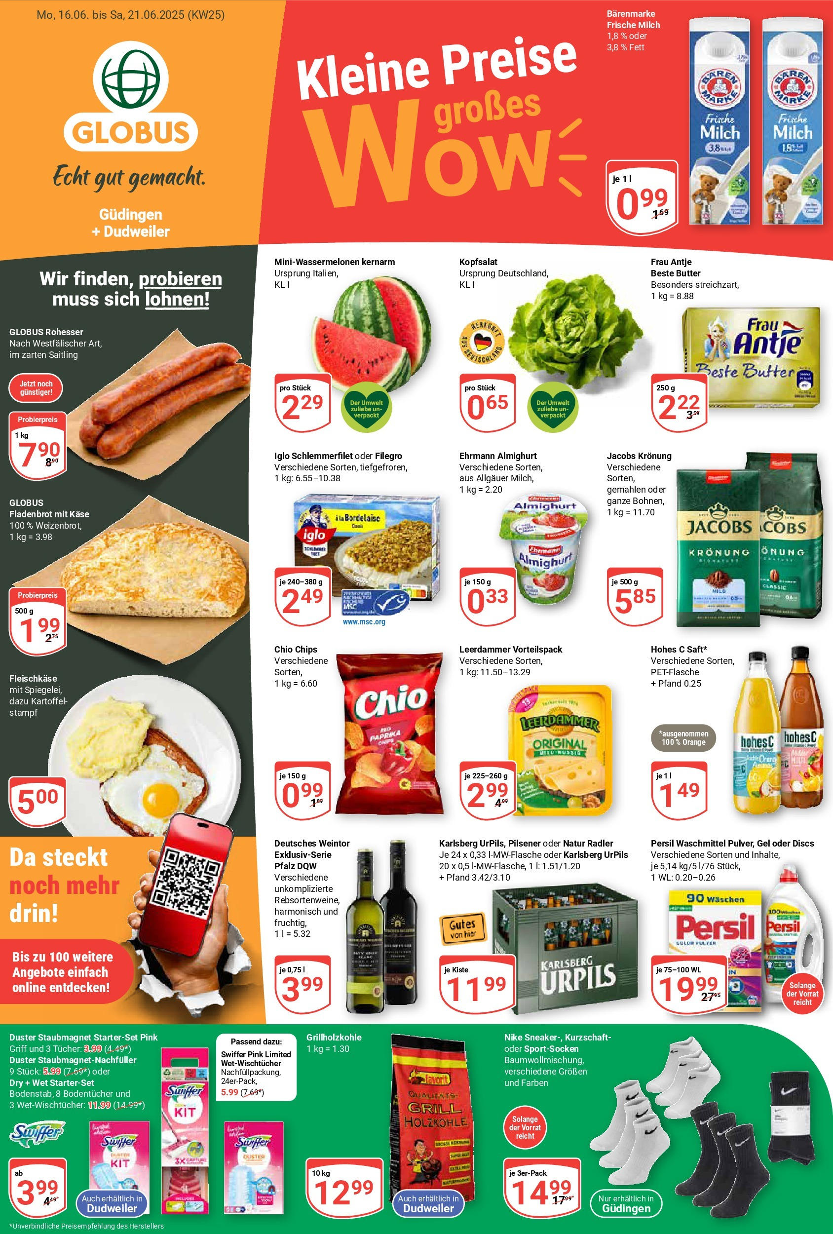 Globus prospekt Saarbrücken-Güdingen	 (ab 15.06.2025) » Angebote online | Seite: 1 | Produkte: Milch, Leerdammer, Swiffer, Chips
