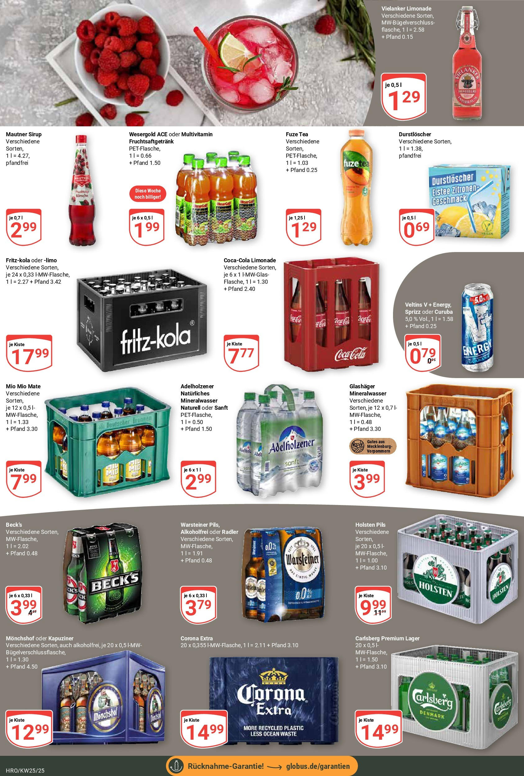 Globus prospekt Rostock	 (ab 15.06.2025) » Angebote online | Seite: 18 | Produkte: Carlsberg, Limonade, Mio mio mate, Warsteiner