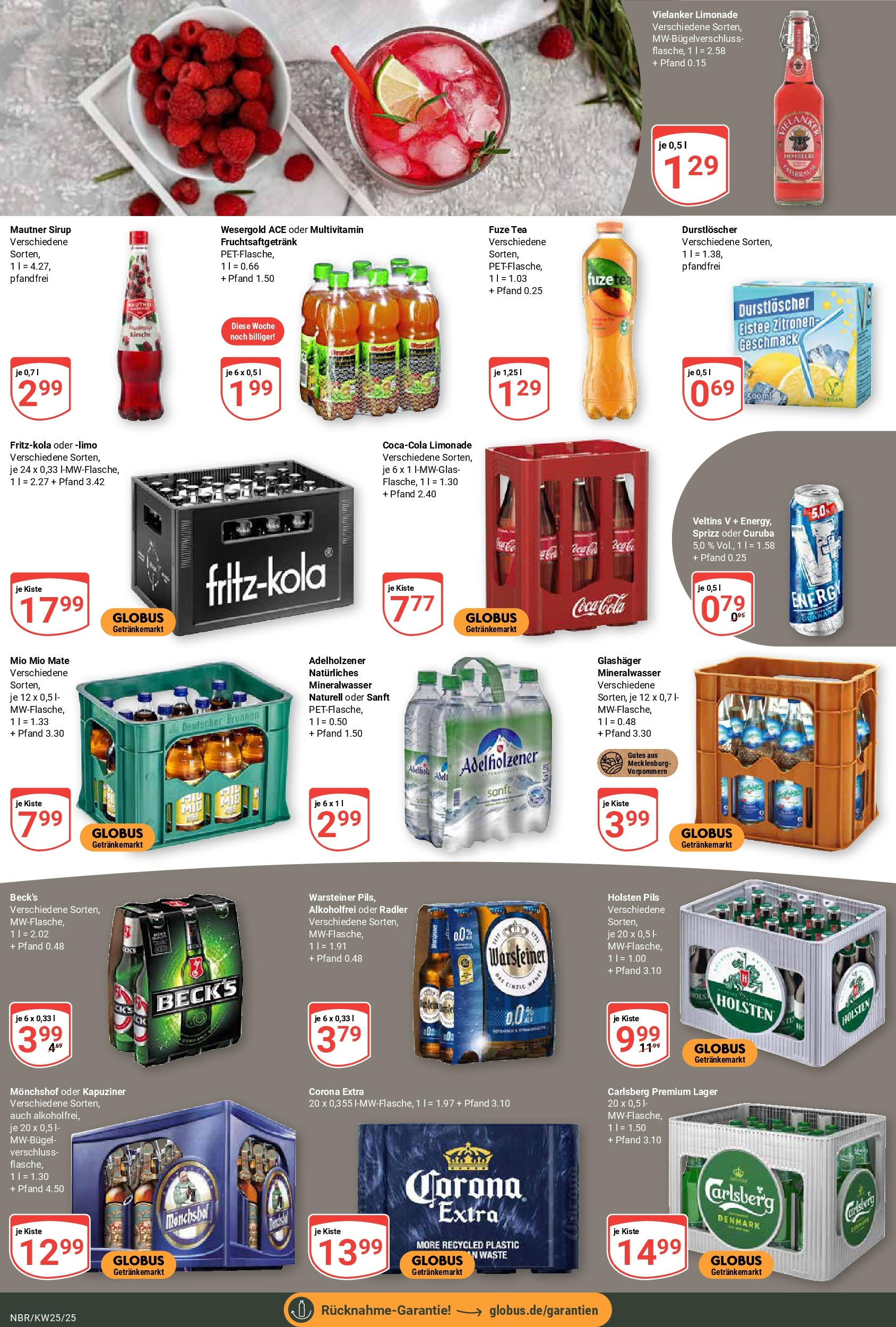 Globus prospekt Neubrandenburg	 (ab 15.06.2025) » Angebote online | Seite: 18 | Produkte: Adelholzener, Radler, Warsteiner, Veltins