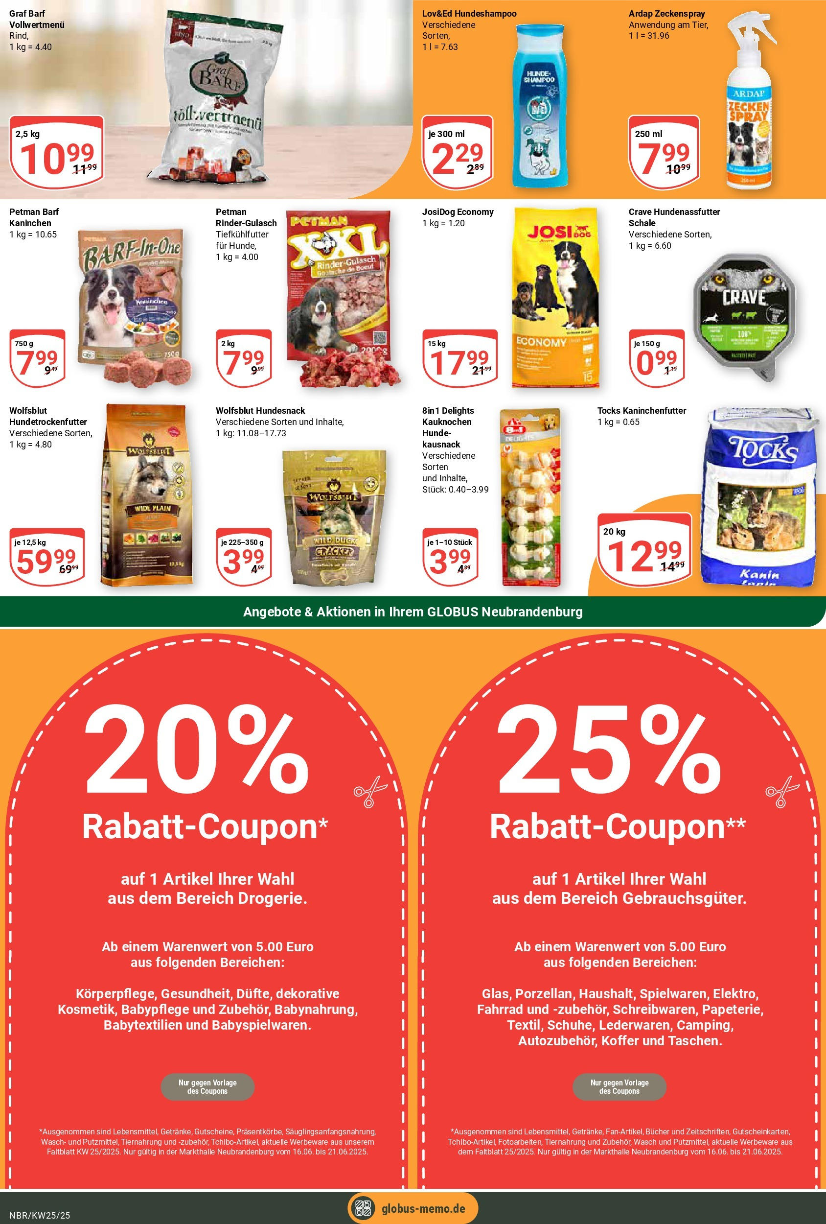 Globus prospekt Neubrandenburg	 (ab 15.06.2025) » Angebote online | Seite: 20 | Produkte: Rindergulasch, Kaninchen, Shampoo, Koffer