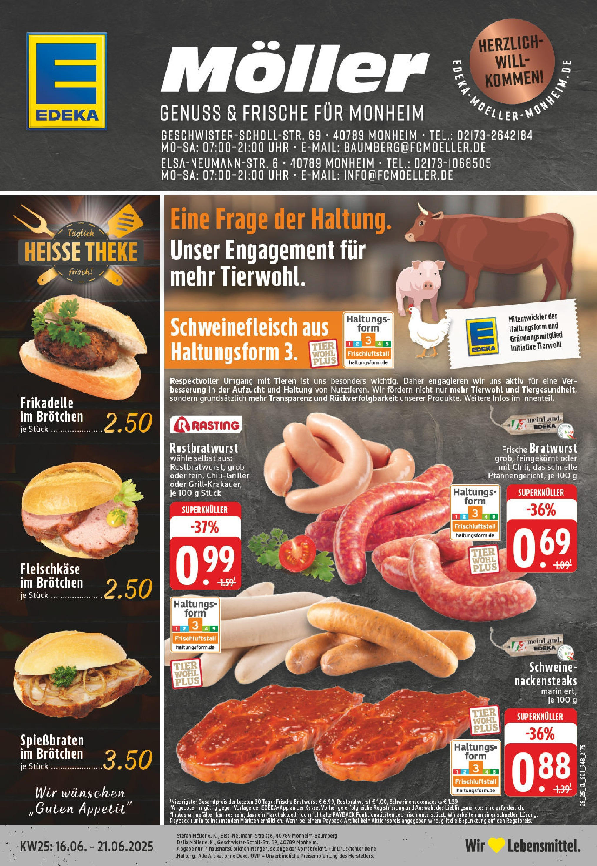 Edeka prospekt Monheim Am Rhein	 (ab 15.06.2025) » Angebote Online | Seite: 1 | Produkte: Theke, Bratwurst, Steak, Uhr