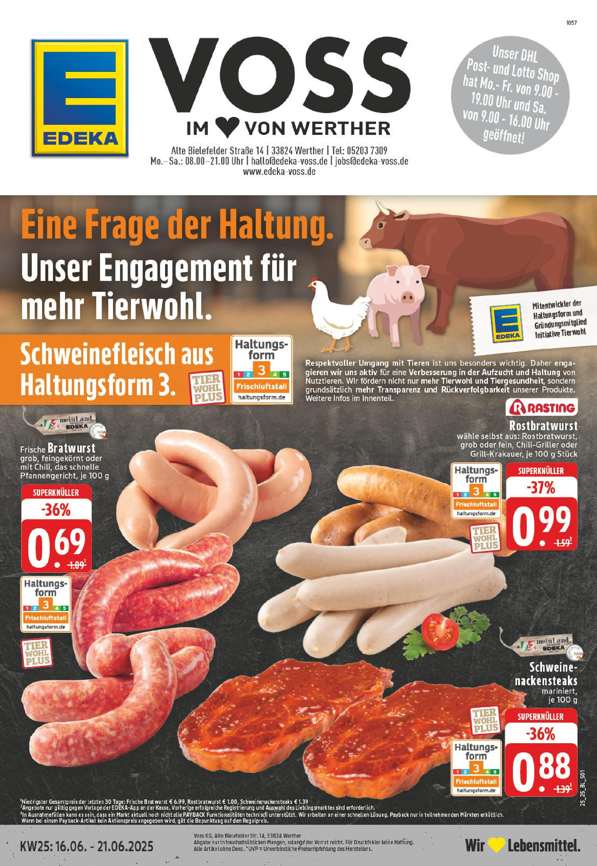 Edeka prospekt Werther	 (ab 15.06.2025) » Angebote Online | Seite: 1 | Produkte: Nackensteaks, Bratwurst, Wurst, Schweinefleisch