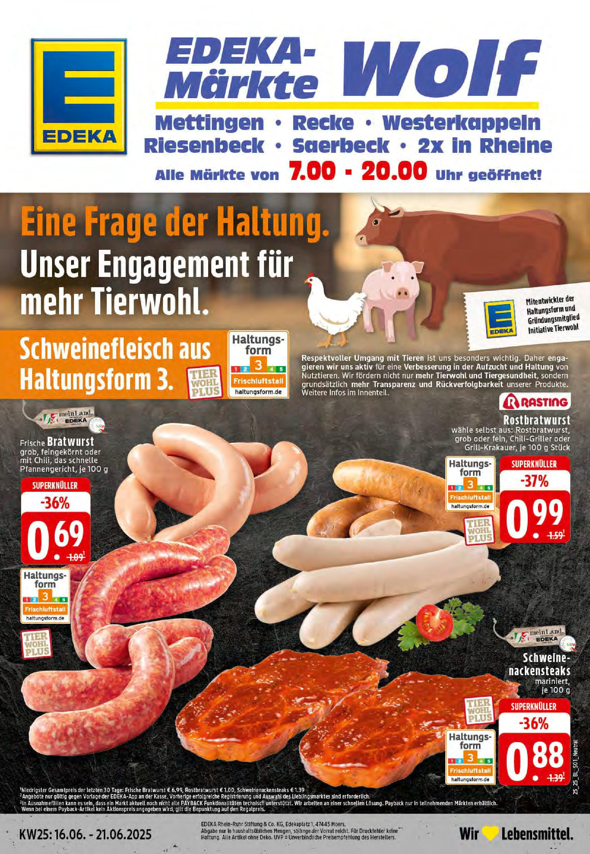 EDEKA Prospekt ab 15.06.2025 - Prospekt Saerbeck Online Vorschau von dem Prospekt des Geschäftes Edeka, gültig ab dem 15.06.2025