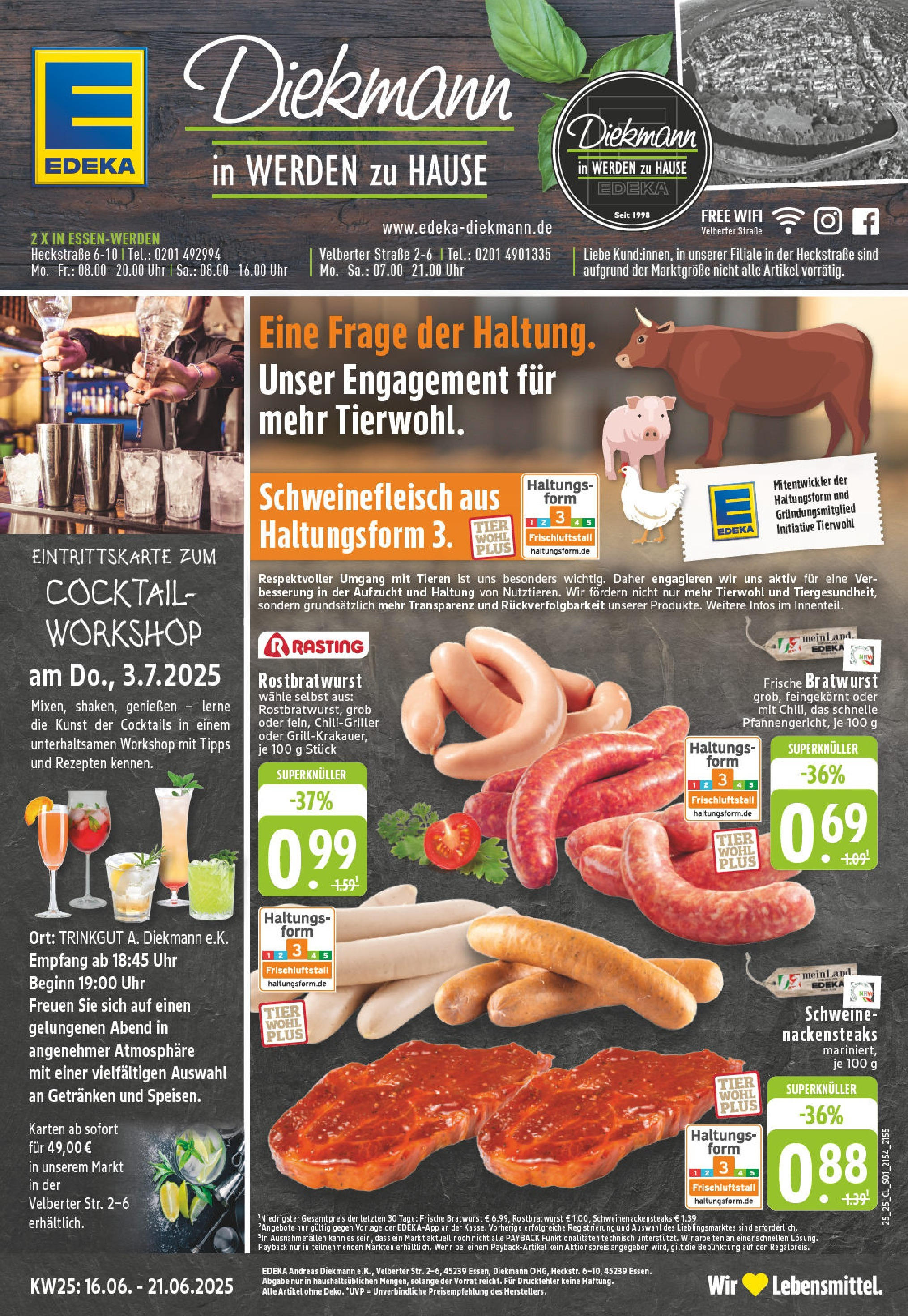 Edeka prospekt Essen - Werden	 (ab 15.06.2025) » Angebote Online | Seite: 1 | Produkte: Nackensteaks, Schweinefleisch, Steak, Uhr
