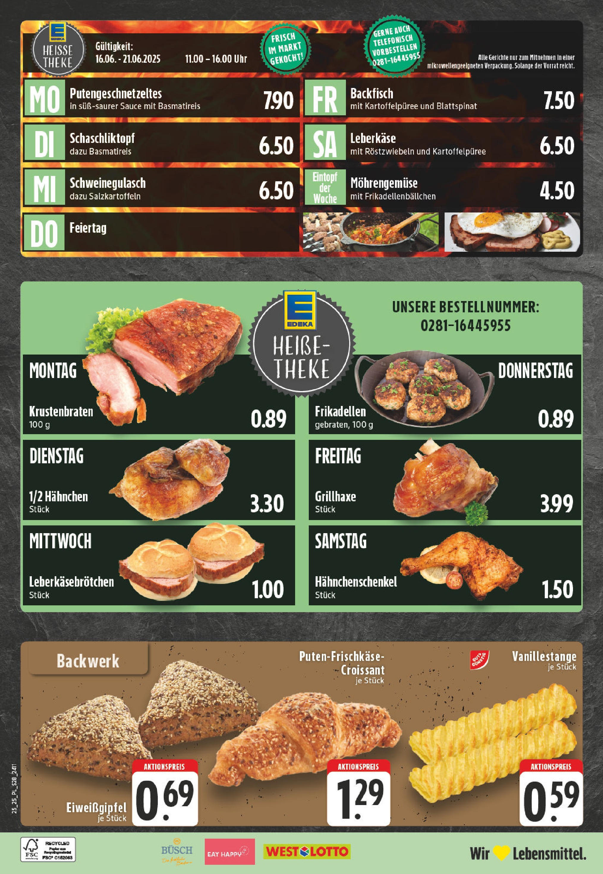 Edeka prospekt Wesel	 (ab 15.06.2025) » Angebote Online | Seite: 28 | Produkte: Schweinegulasch, Theke, Croissant, Uhr