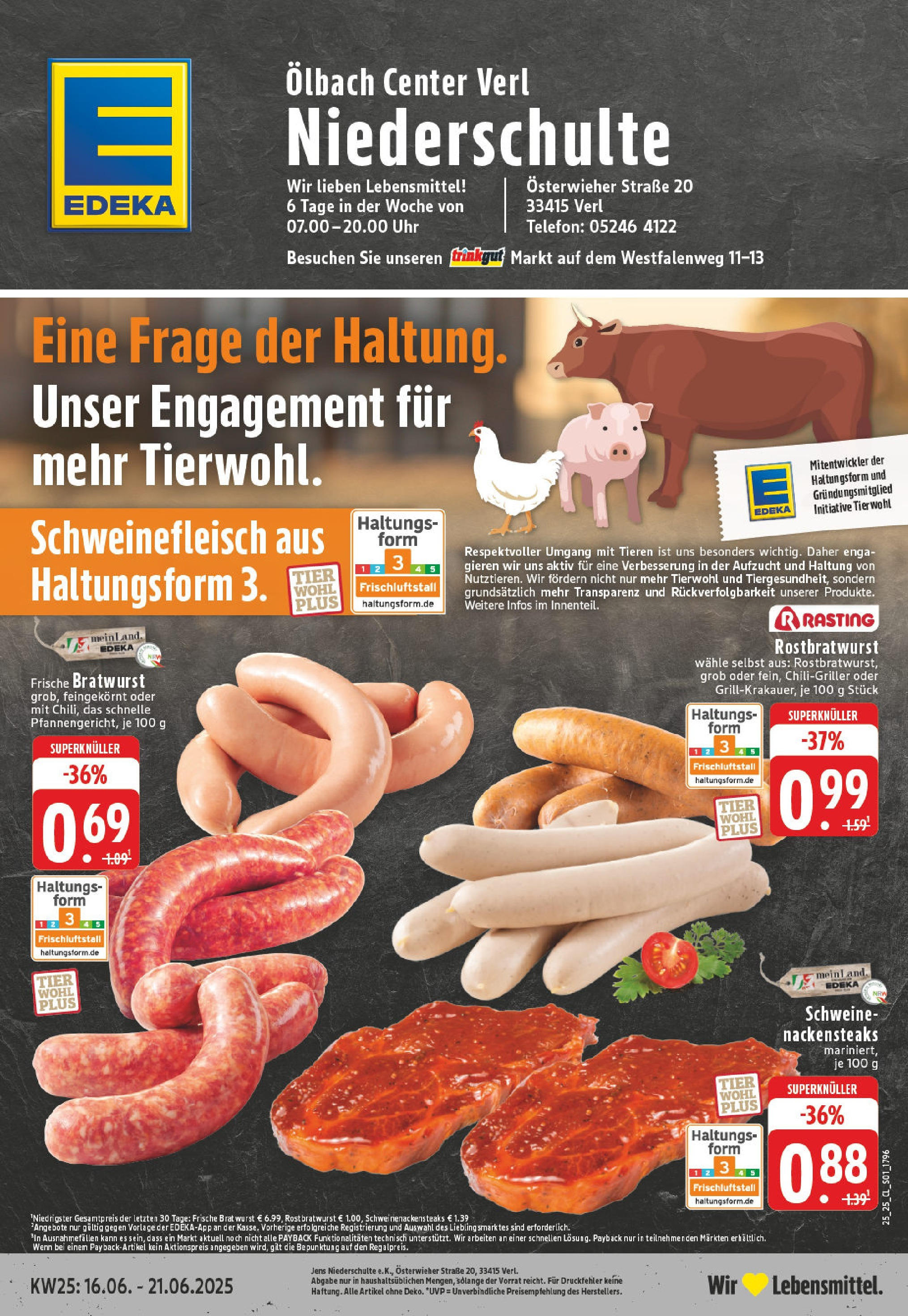 Edeka prospekt Verl	 (ab 15.06.2025) » Angebote Online | Seite: 1 | Produkte: Nackensteaks, Wurst, Steak, Telefon