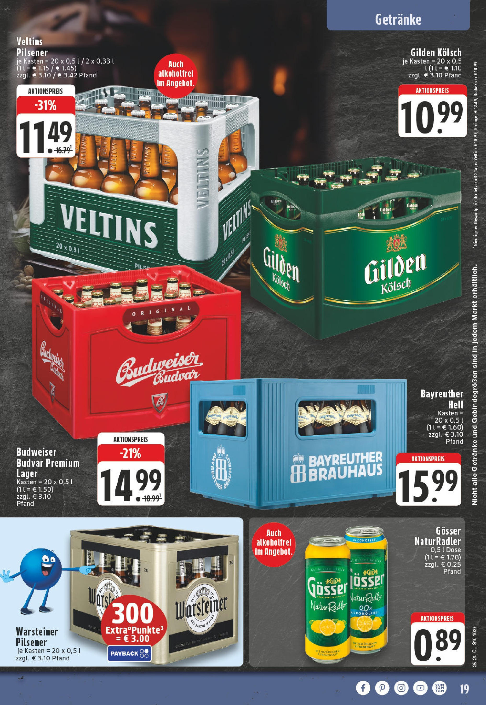 Edeka prospekt Ruppichteroth	 (ab 15.06.2025) » Angebote Online | Seite: 19 | Produkte: Bayreuther hell, Warsteiner, Budweiser, Veltins