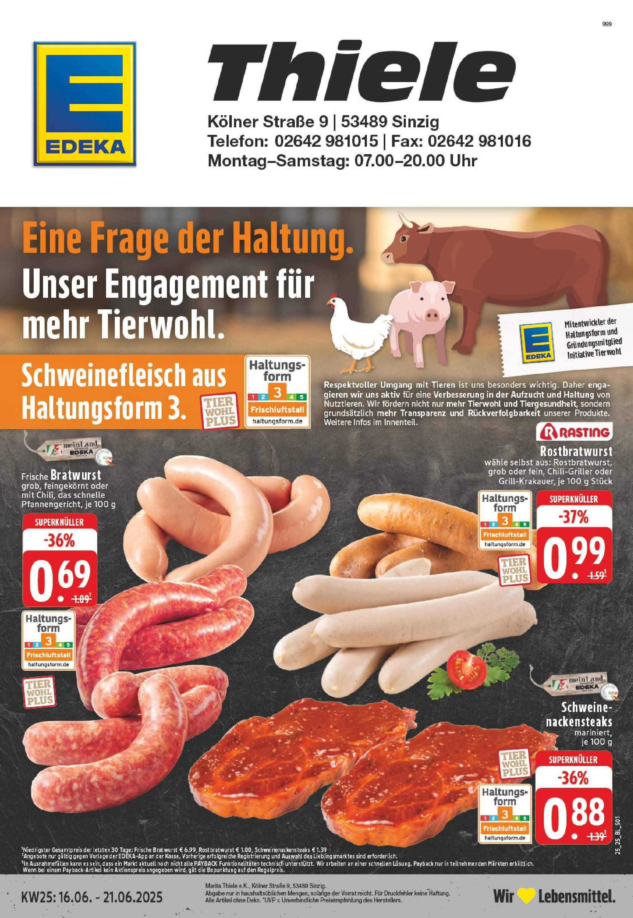 Edeka prospekt Sinzig-Rhein	 (ab 15.06.2025) » Angebote Online | Seite: 1 | Produkte: Bratwurst, Wurst, Schweinefleisch, Uhr