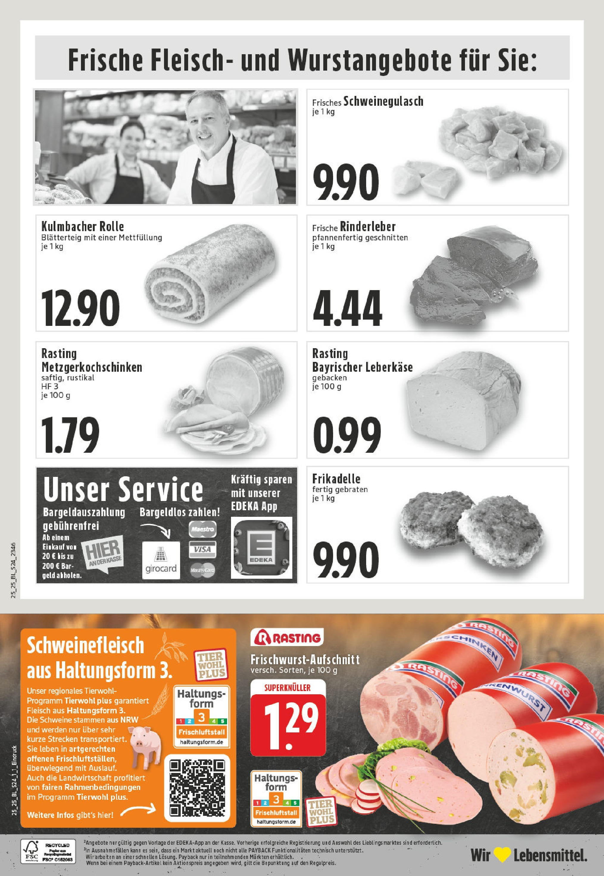 Edeka prospekt Essen	 (ab 15.06.2025) » Angebote Online | Seite: 24 | Produkte: Schweinegulasch, Schweinefleisch, Fleisch, Leberkase