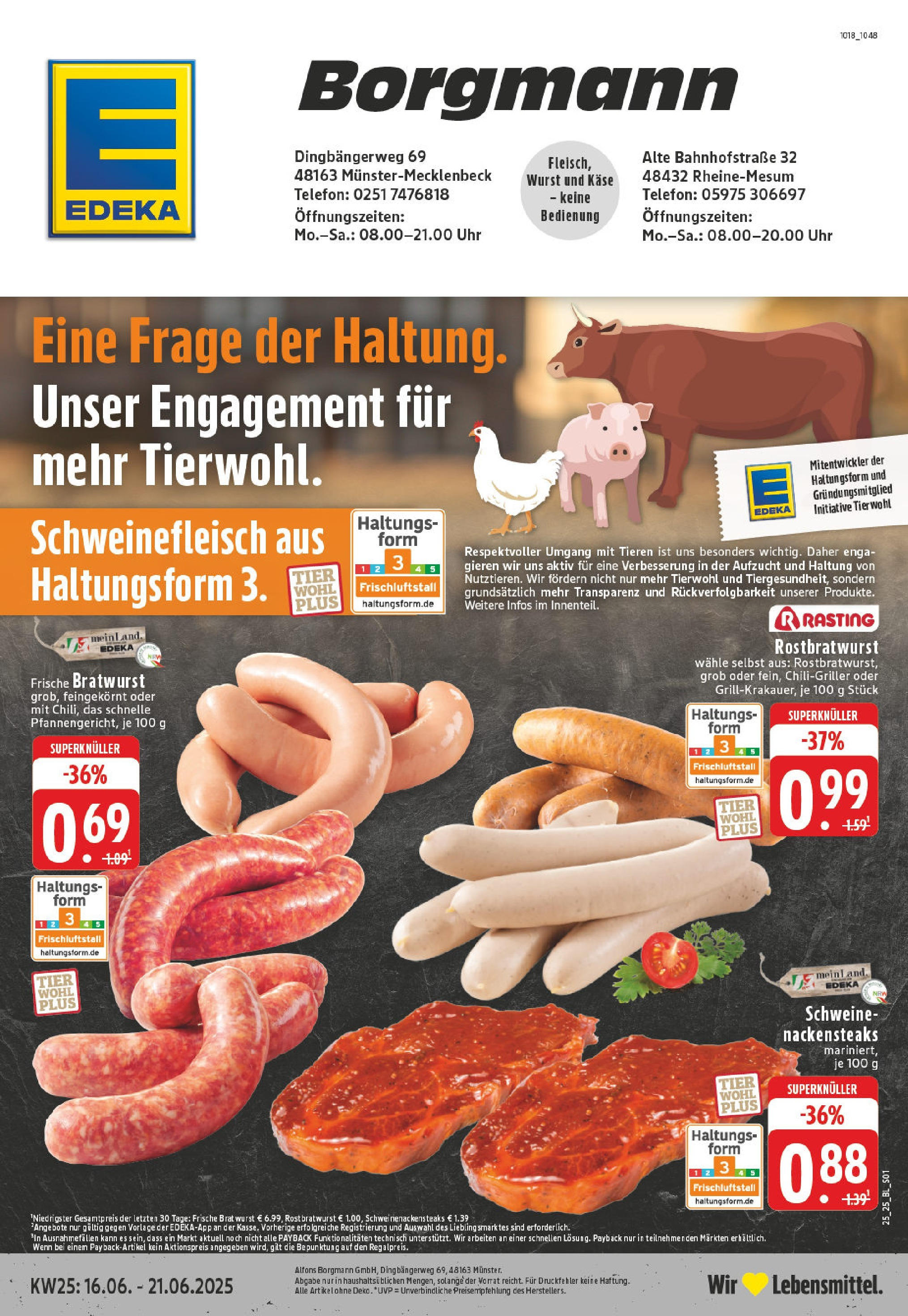 Edeka prospekt Münster	 (ab 15.06.2025) » Angebote Online | Seite: 1 | Produkte: Nackensteaks, Bratwurst, Telefon, Uhr