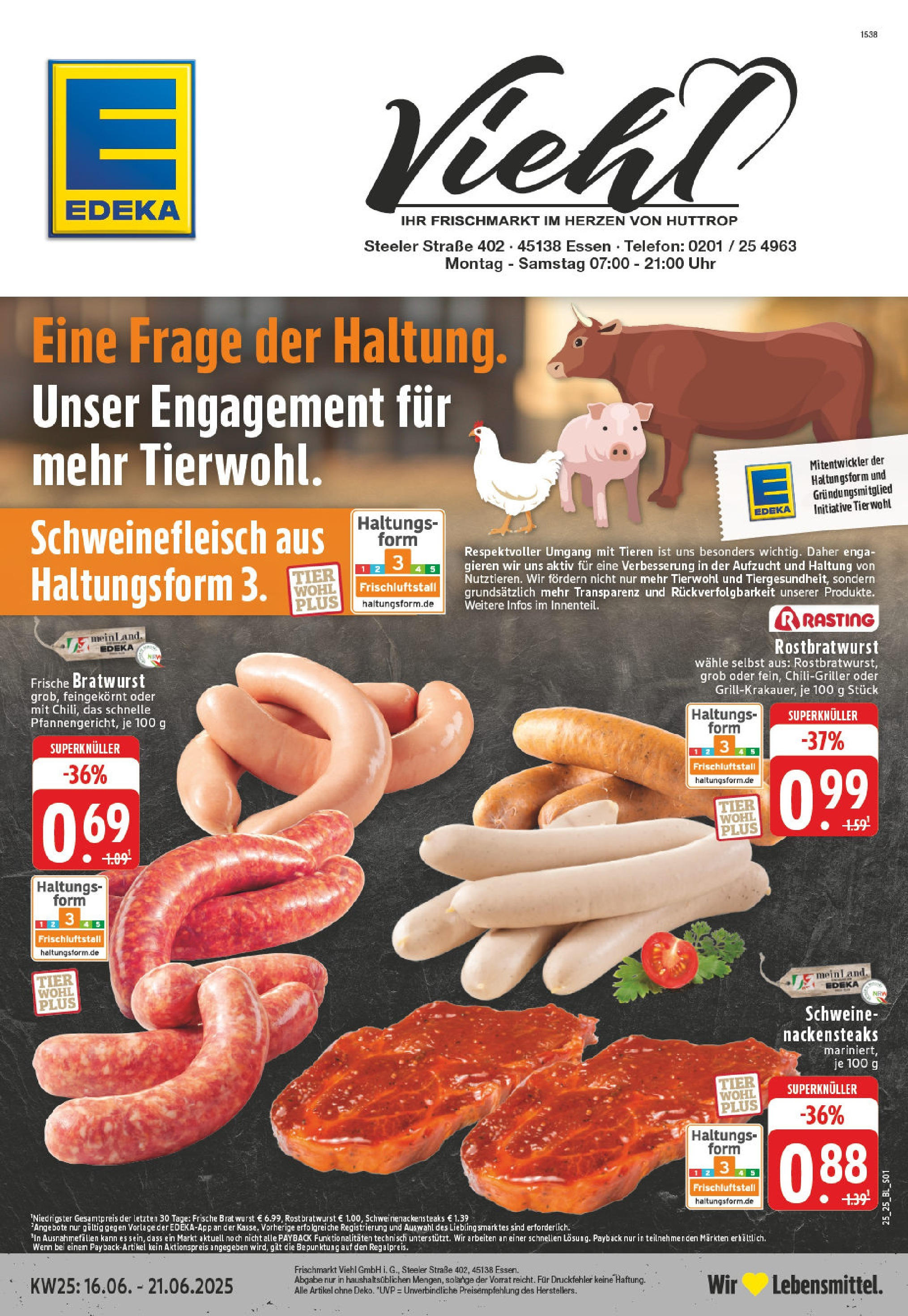 Edeka prospekt Essen	 (ab 15.06.2025) » Angebote Online | Seite: 1 | Produkte: Nackensteaks, Wurst, Schweinefleisch, Steak