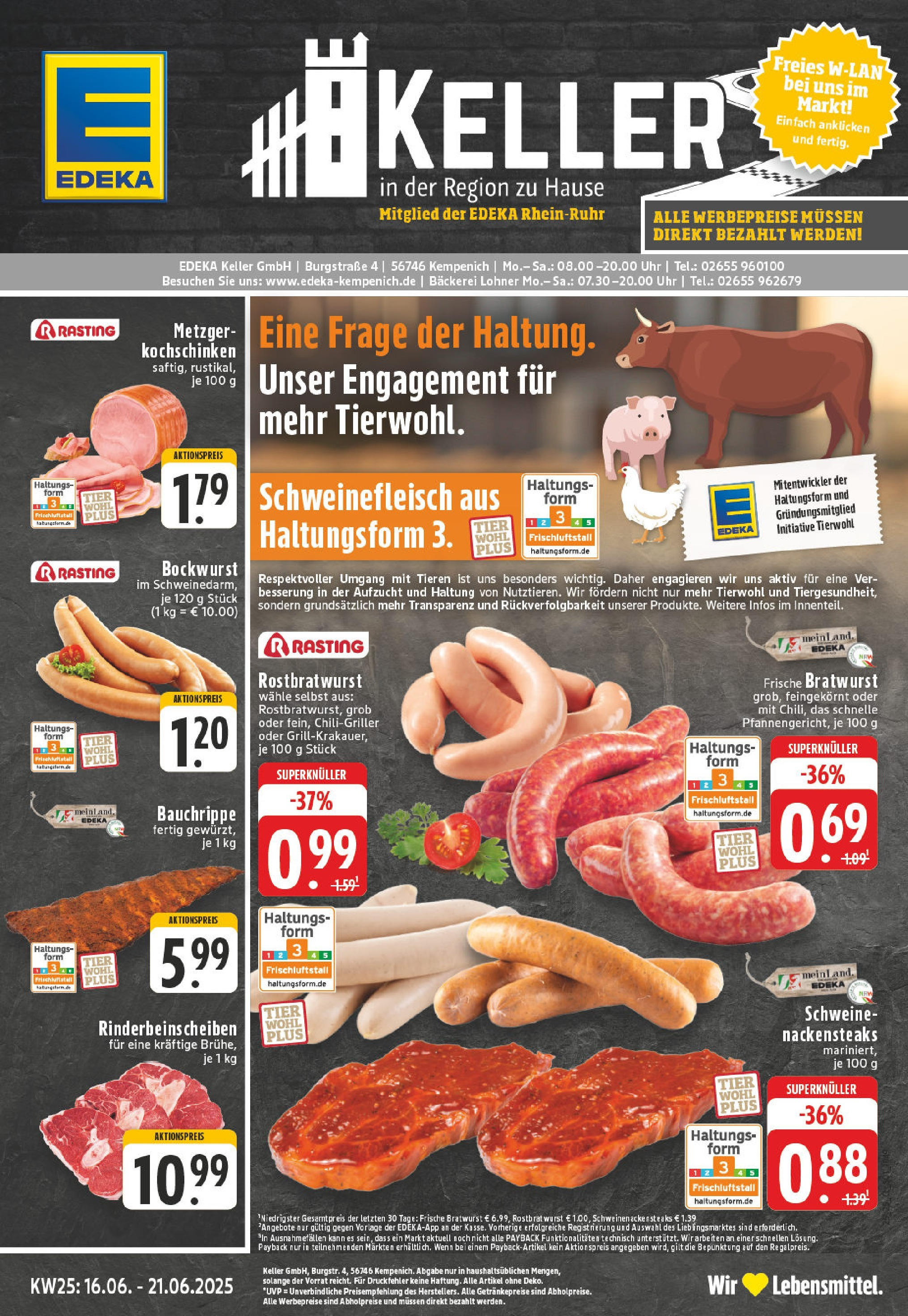 Edeka prospekt Kempenich	 (ab 15.06.2025) » Angebote Online | Seite: 1 | Produkte: Nackensteaks, Bratwurst, Wurst, Uhr