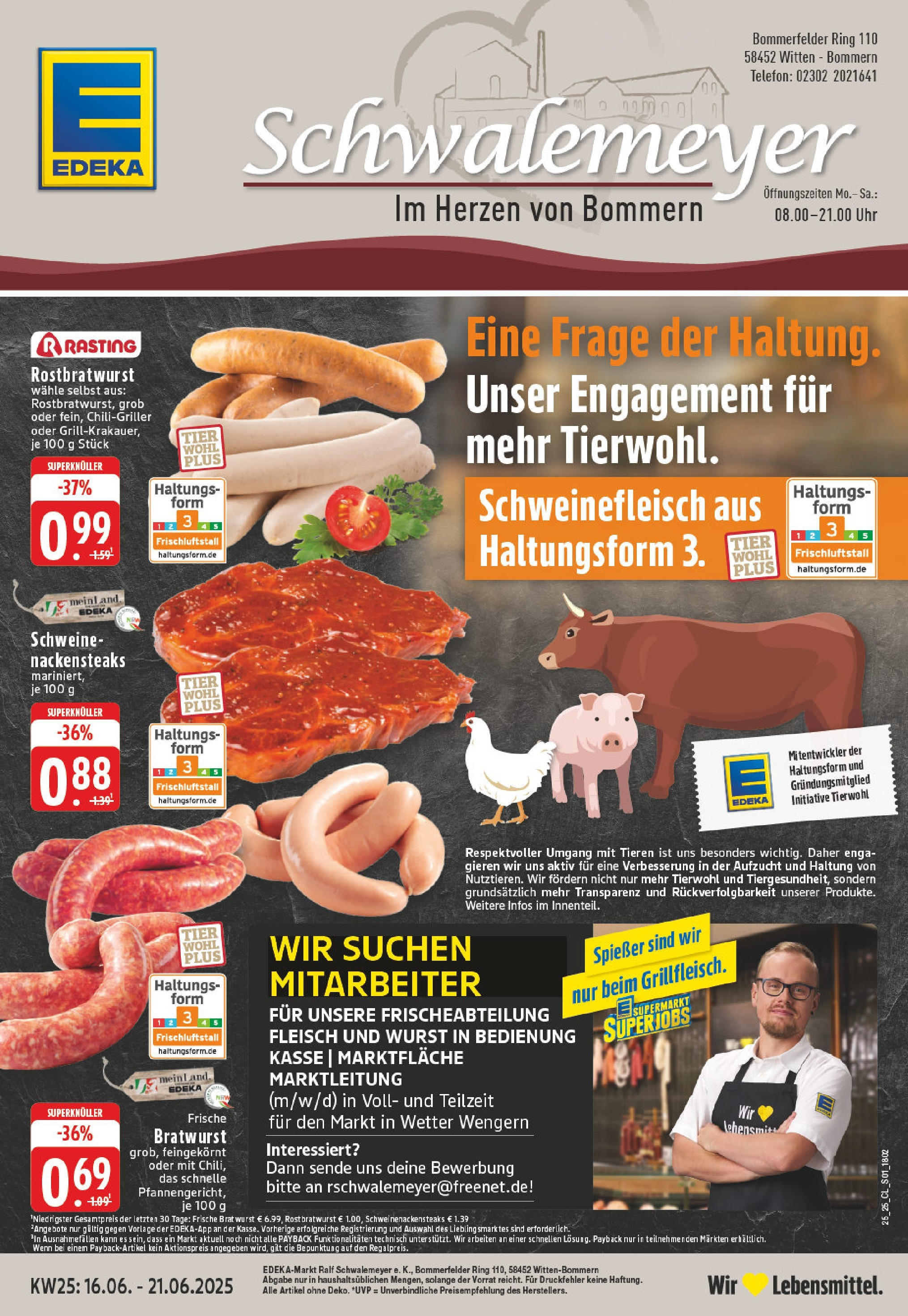 Edeka prospekt Witten-Bommern	 (ab 15.06.2025) » Angebote Online | Seite: 1 | Produkte: Bratwurst, Wurst, Schweinefleisch, Telefon
