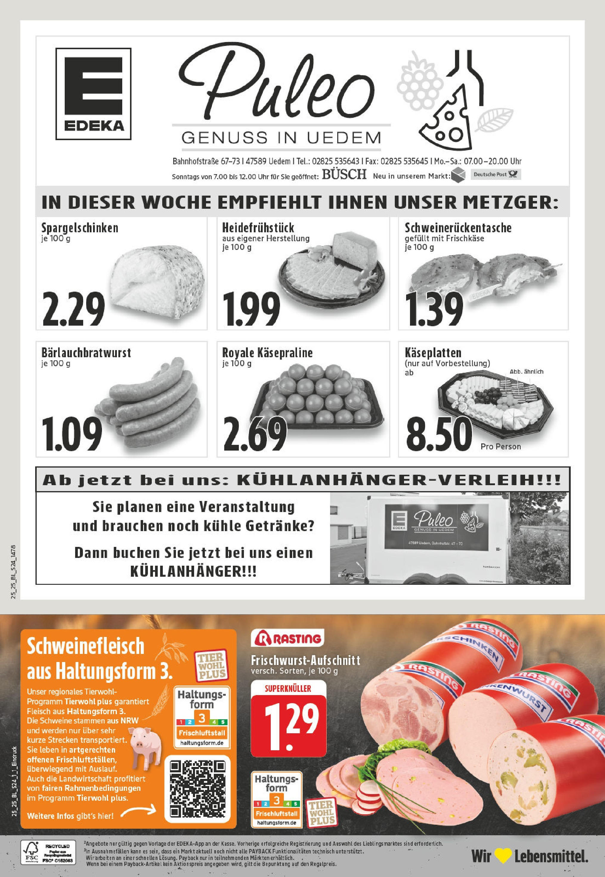 Edeka prospekt Uedem	 (ab 15.06.2025) » Angebote Online | Seite: 24 | Produkte: Schweinefleisch, Fleisch, Uhr, Frischkase
