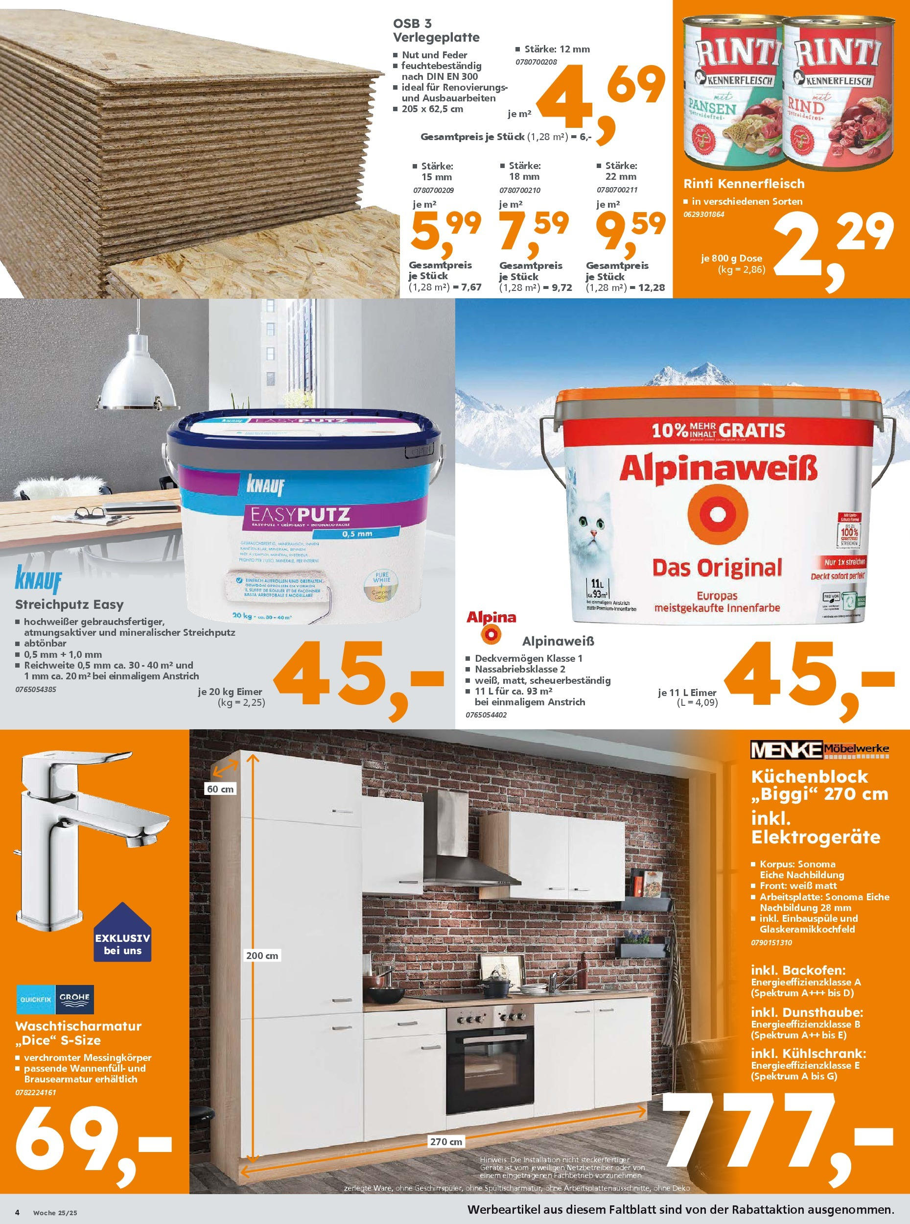 Globus Baumarkt prospekt Göttingen	 (ab 15.06.2025) zum Blättern | Seite: 4 | Produkte: Küchenblock, Kühlschrank, Backofen