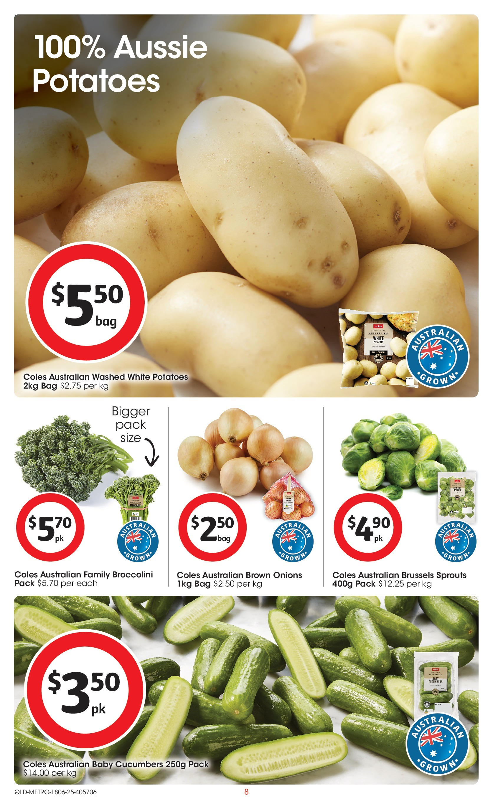 ﻿﻿Coles catalogue valid from 17/06/2025 > Online Australia | Page: 8 | Products: Cucumbers, Potatoes, Onions, Bag