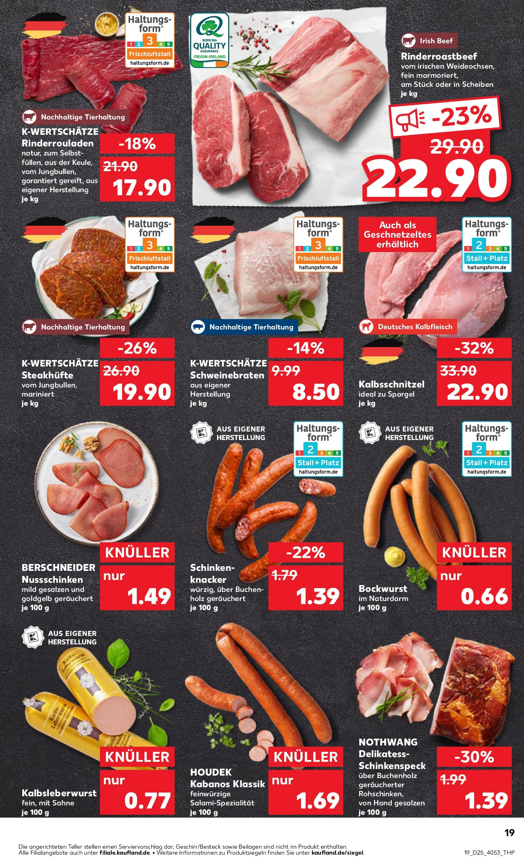 Prospekt Kaufland ab 18.06.2025 » Angebote Online zum Blättern | Seite: 19 | Produkte: Rinderrouladen, Bockwurst, Schinken, Sahne