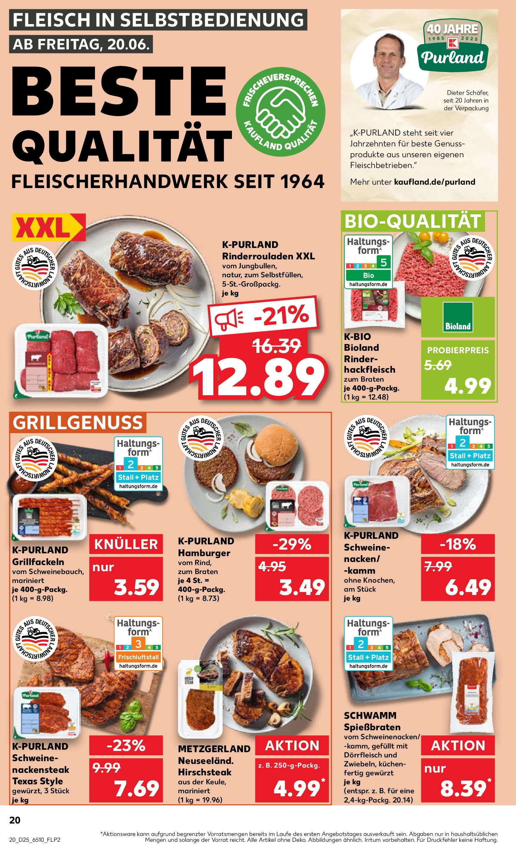 Prospekt Kaufland ab 18.06.2025 » Angebote Online zum Blättern | Seite: 20 | Produkte: Rinderrouladen, Steak, Kuchen, Fleisch