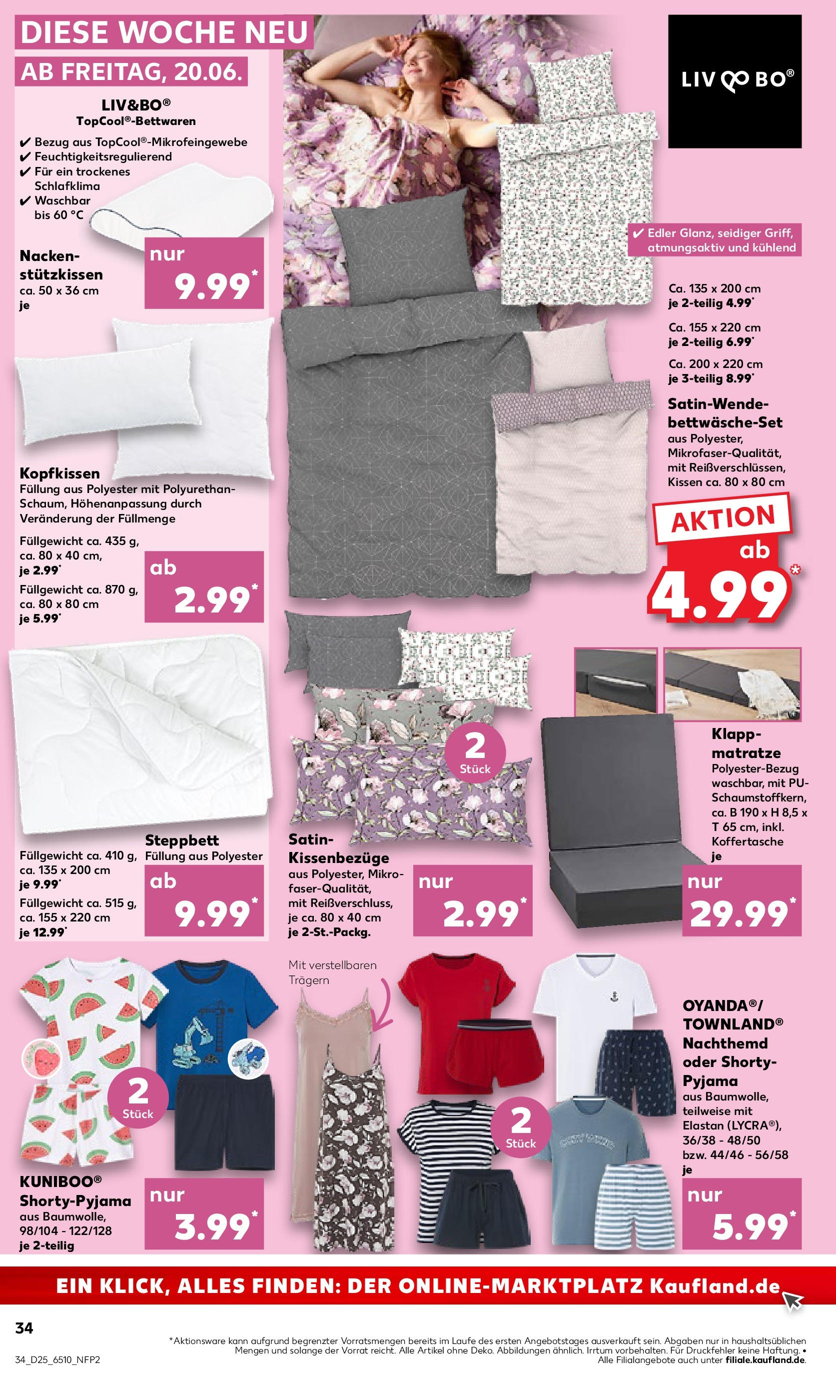 Prospekt Kaufland ab 18.06.2025 » Angebote Online zum Blättern | Seite: 34 | Produkte: Matratze, Kissen, Kopfkissen, Pyjama