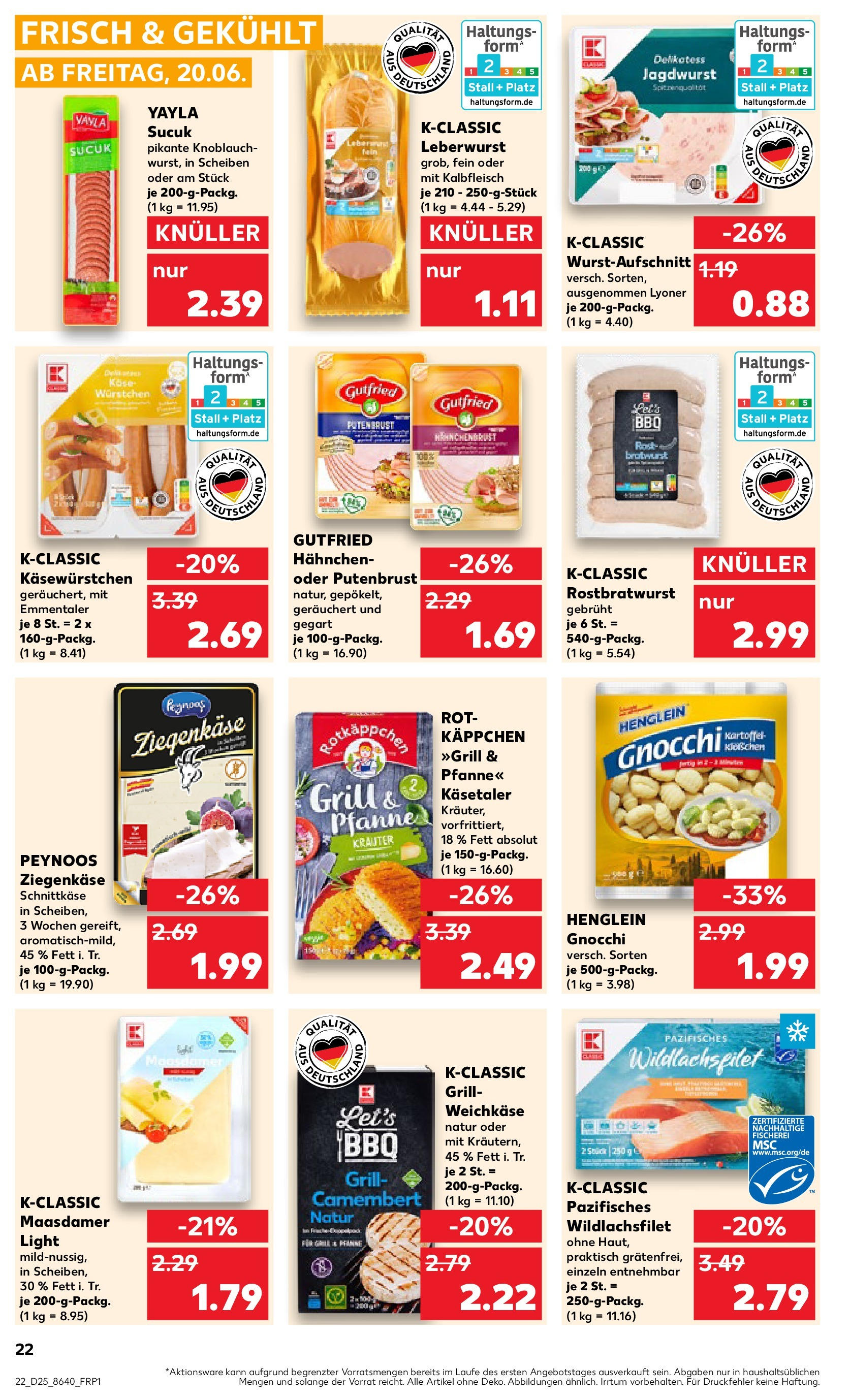 Prospekt Kaufland ab 18.06.2025 » Angebote Online zum Blättern | Seite: 22 | Produkte: Hahnchen, Ziegenkäse, Knoblauch, Rotkäppchen