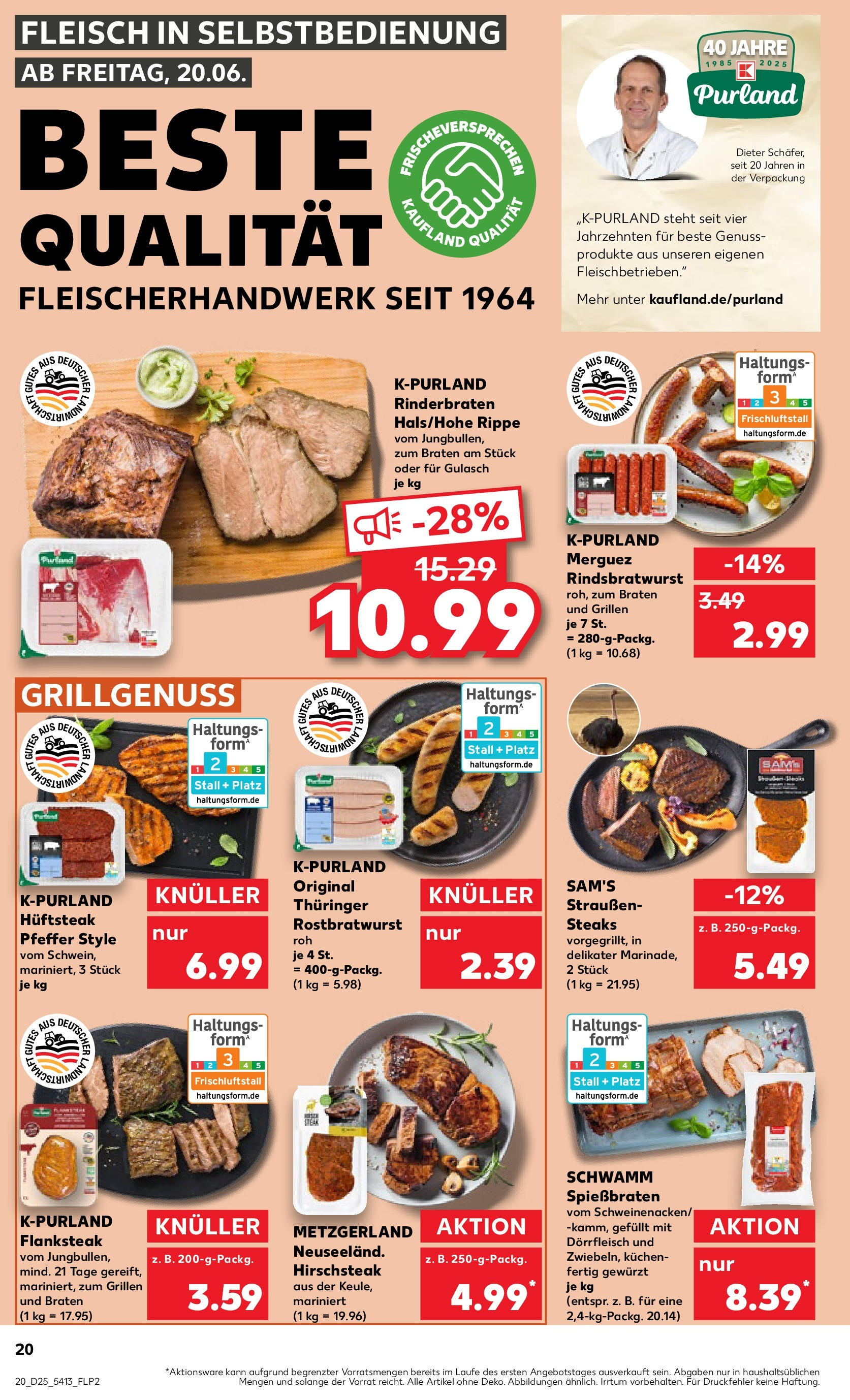 Prospekt Kaufland ab 18.06.2025 » Angebote Online zum Blättern | Seite: 20 | Produkte: Rinderbraten, Gulasch, Steak, Kuchen
