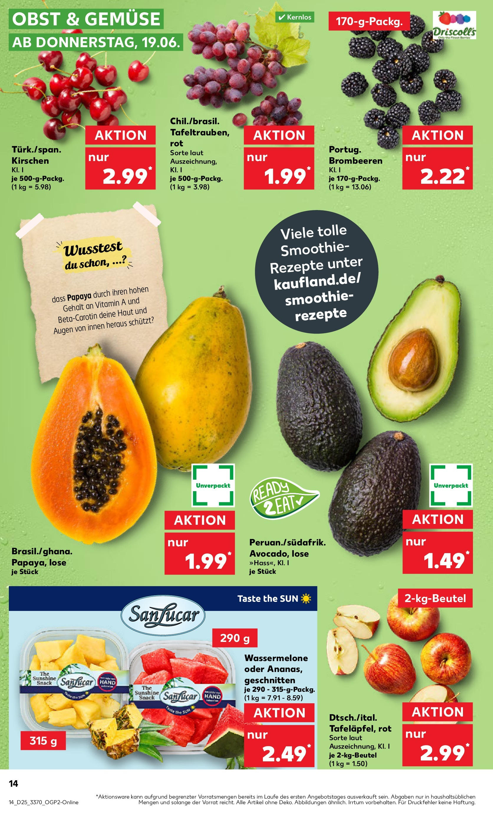 Prospekt Kaufland ab 18.06.2025 » Angebote Online zum Blättern | Seite: 14 | Produkte: Kirschen, Gemüse, Obst, Wassermelone