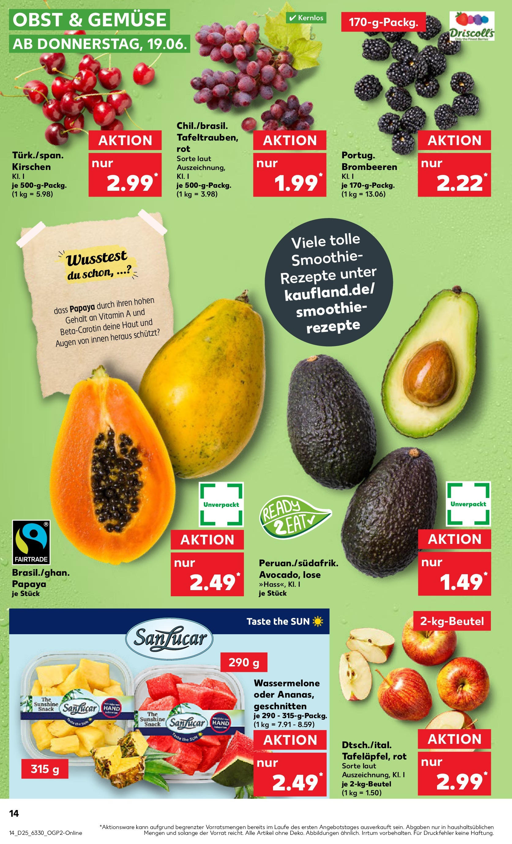 Prospekt Kaufland ab 18.06.2025 » Angebote Online zum Blättern | Seite: 14 | Produkte: Avocado, Gemüse, Obst, Wassermelone