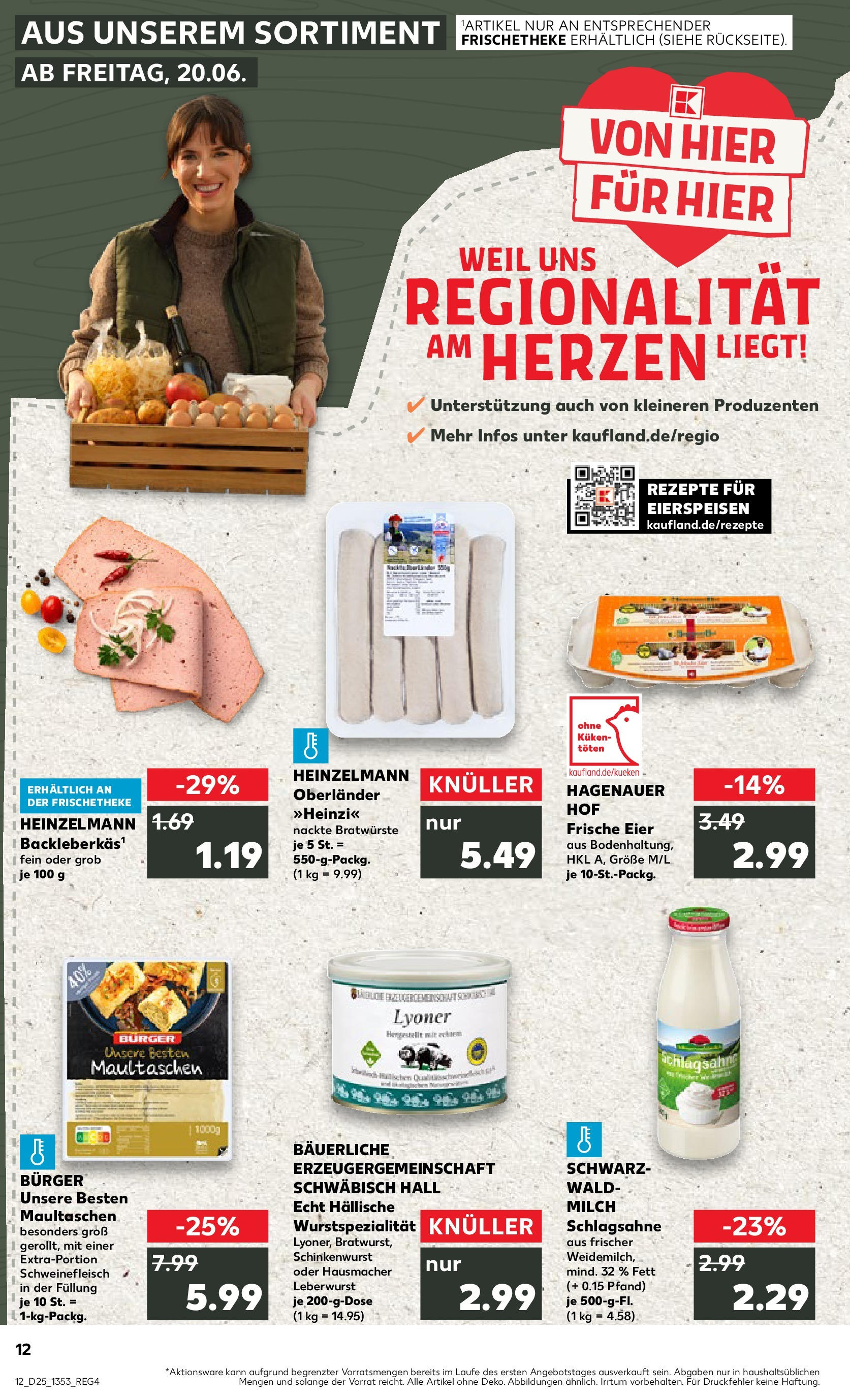 Prospekt Kaufland ab 22.06.2025 » Angebote Online zum Blättern | Seite: 25 | Produkte: Schlagsahne, Milch, Eier, Burger