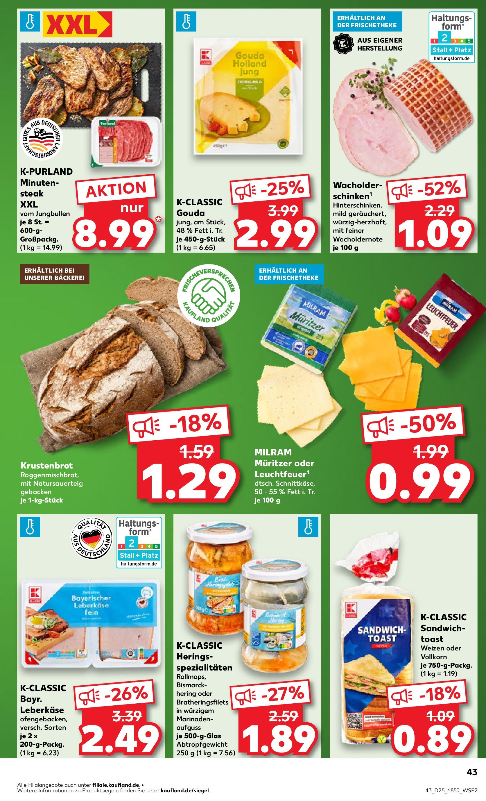 Prospekt Kaufland ab 18.06.2025 » Angebote Online zum Blättern | Seite: 43 | Produkte: Bäckerei, Gouda, Milram, Steak