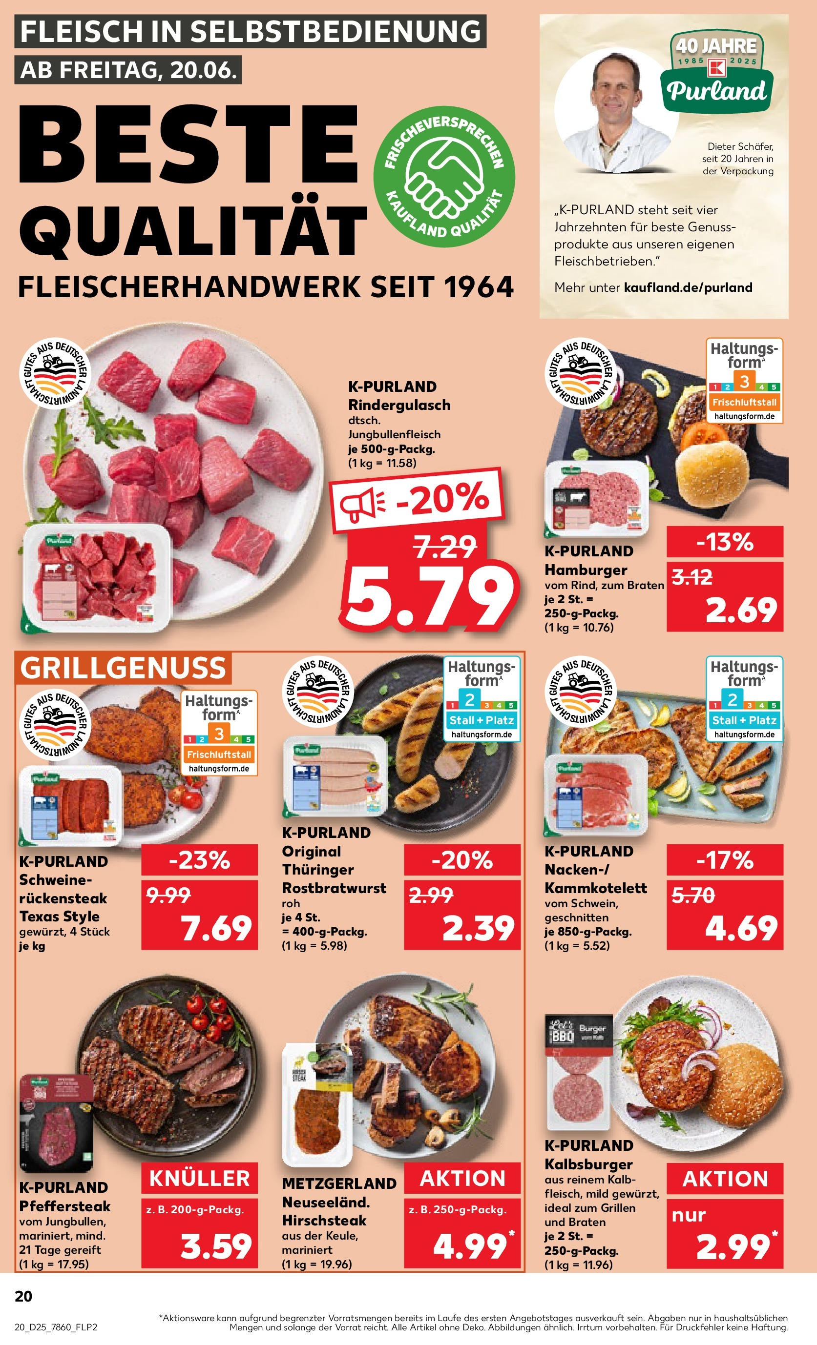Prospekt Kaufland ab 18.06.2025 » Angebote Online zum Blättern | Seite: 20 | Produkte: Rindergulasch, Burger, Steak, Fleisch