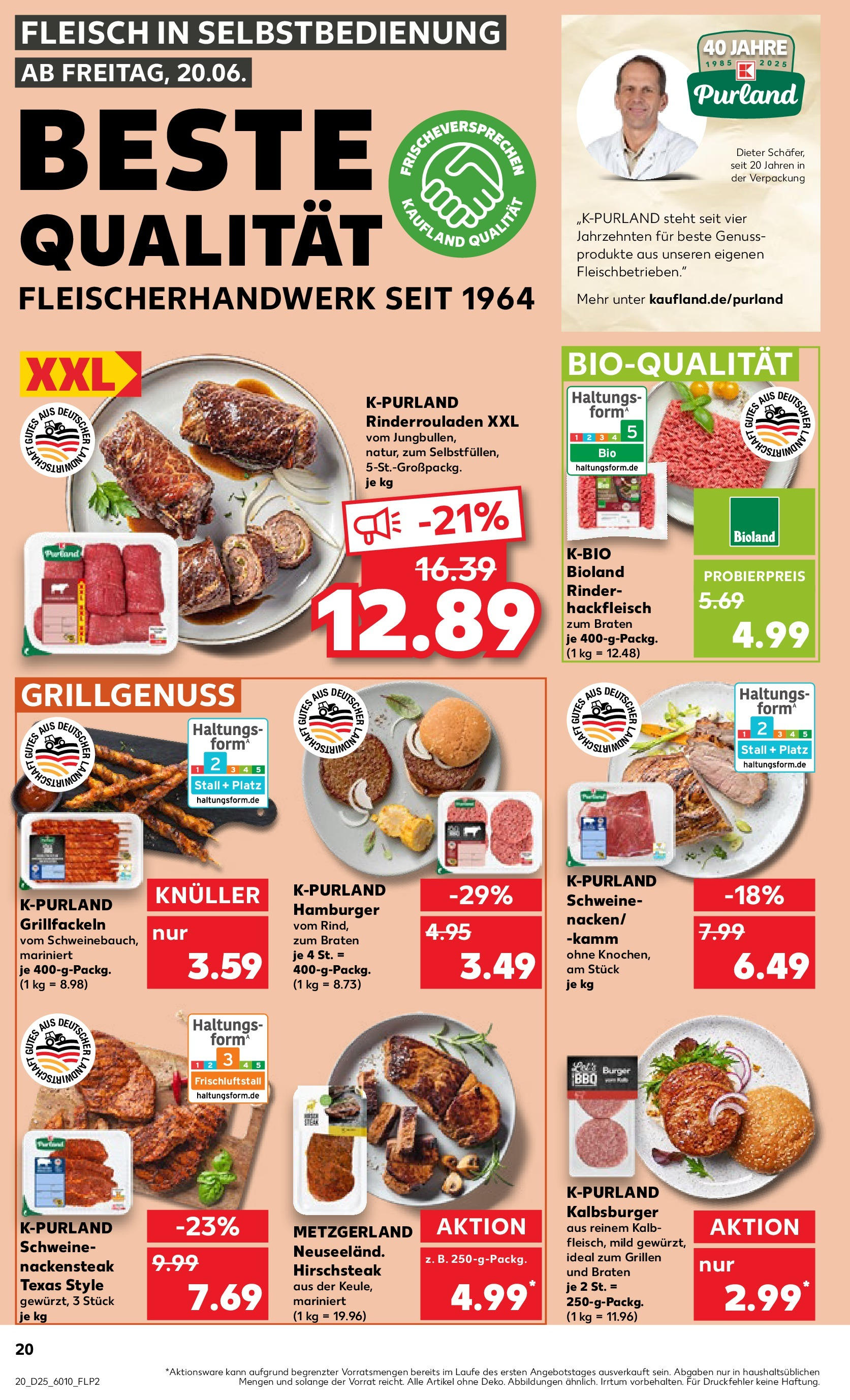 Prospekt Kaufland ab 18.06.2025 » Angebote Online zum Blättern | Seite: 20 | Produkte: Rinderrouladen, Burger, Fleisch, Hackfleisch