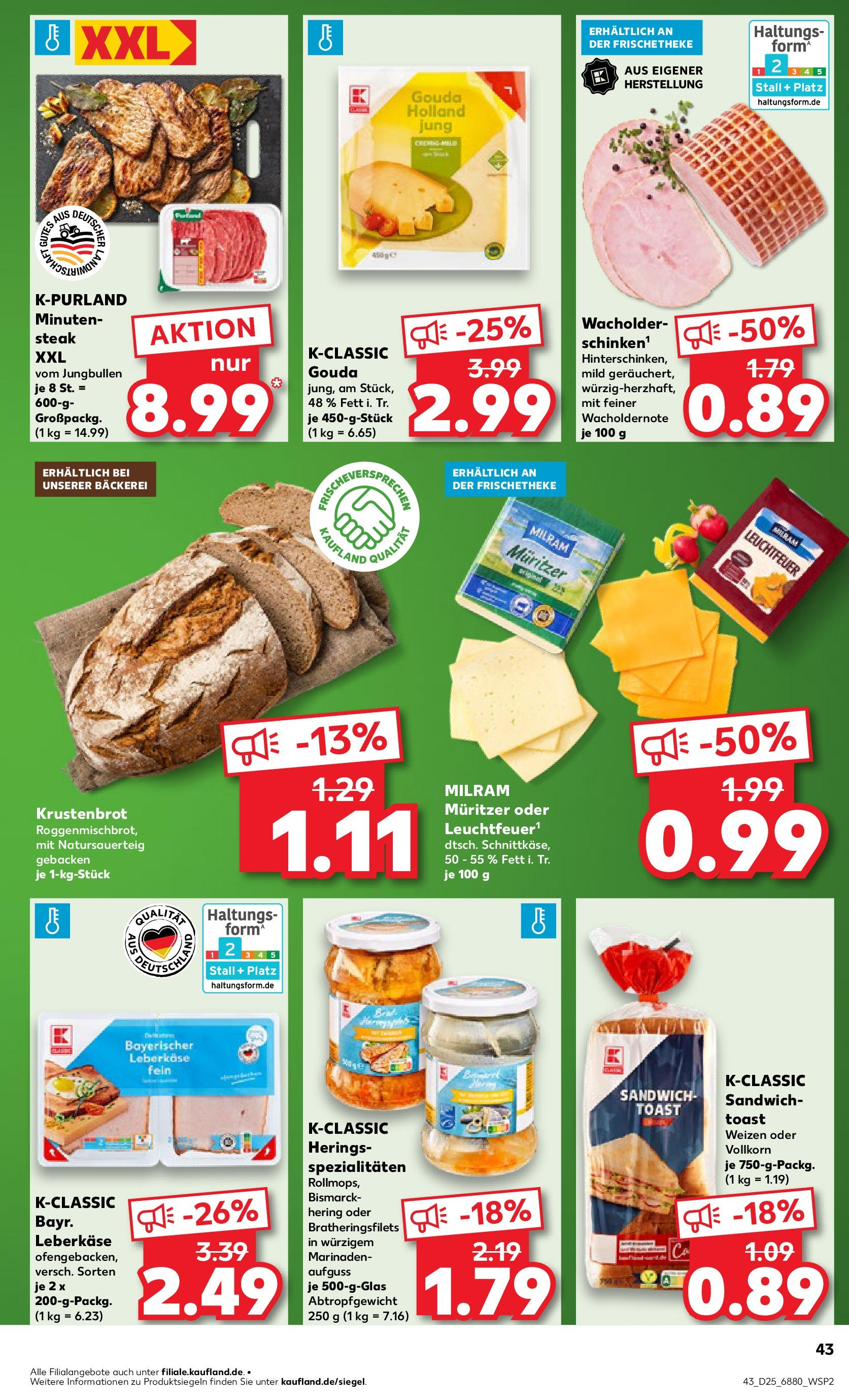 Prospekt Kaufland ab 18.06.2025 » Angebote Online zum Blättern | Seite: 43 | Produkte: Toast, Gouda, Milram, Leberkase