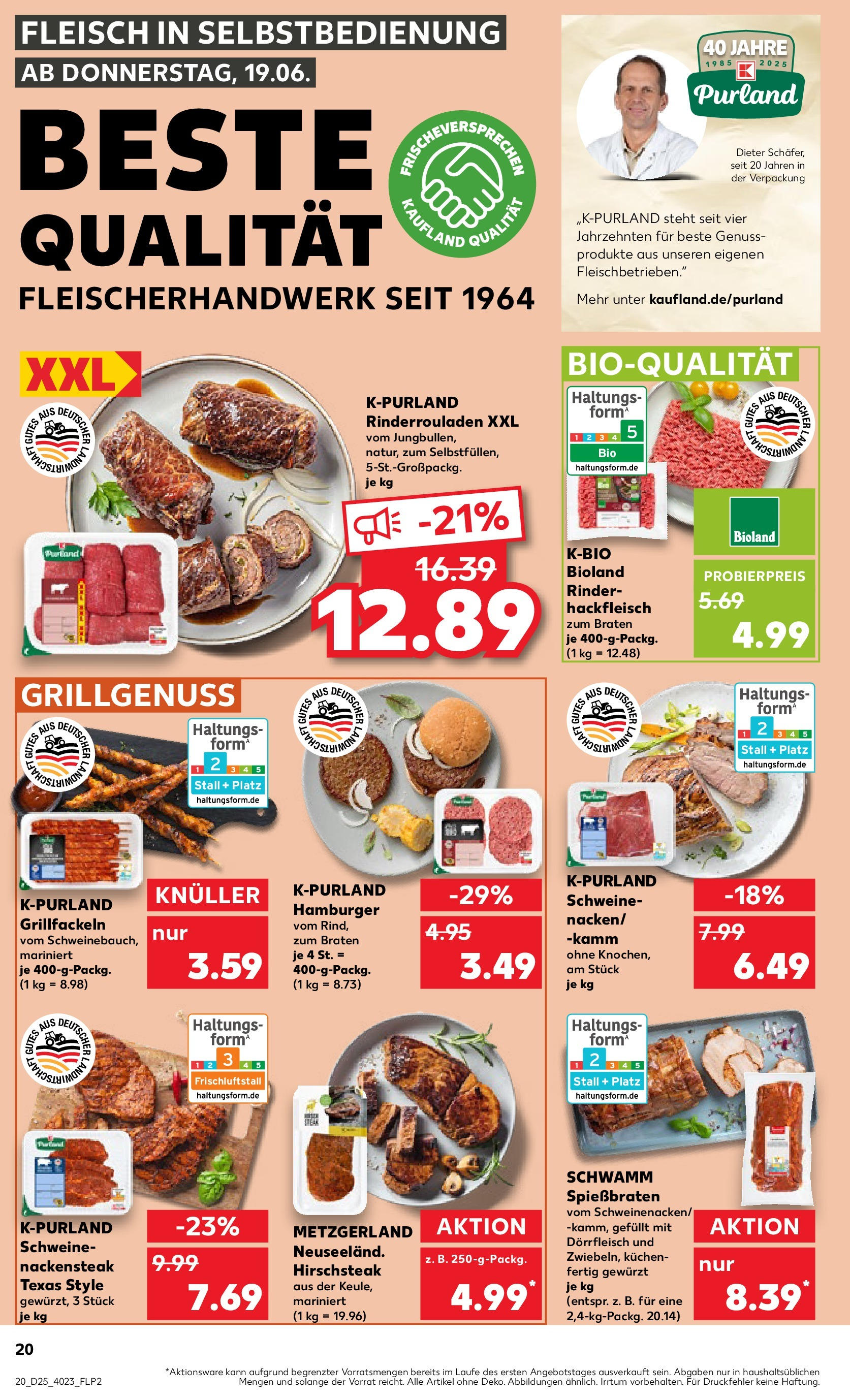 Prospekt Kaufland ab 18.06.2025 » Angebote Online zum Blättern | Seite: 20 | Produkte: Rinderrouladen, Steak, Fleisch, Hackfleisch